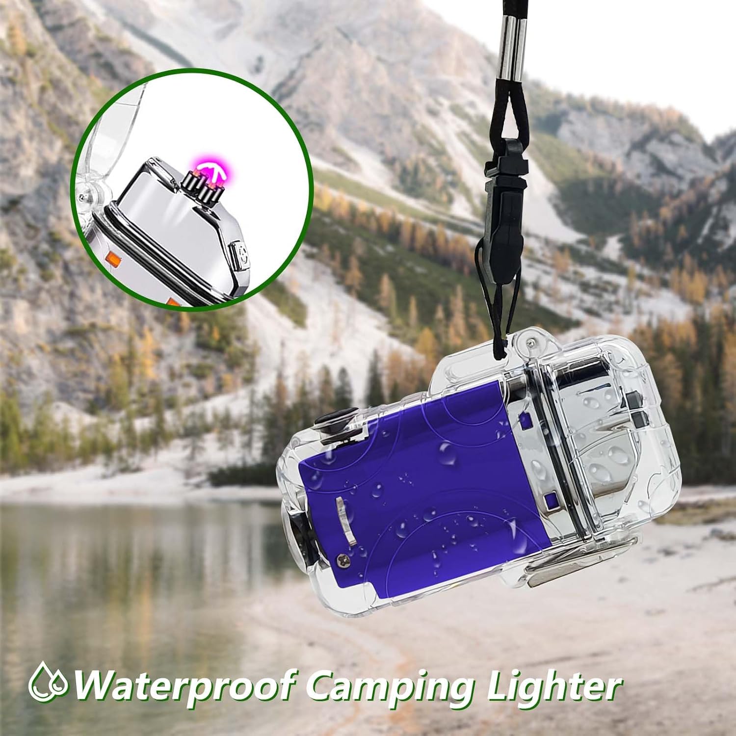 SKRFIRE Encendedor eléctrico transparente, impermeable, encendedor de doble arco con linterna LED, encendedor a prueba de viento, encendedor USB