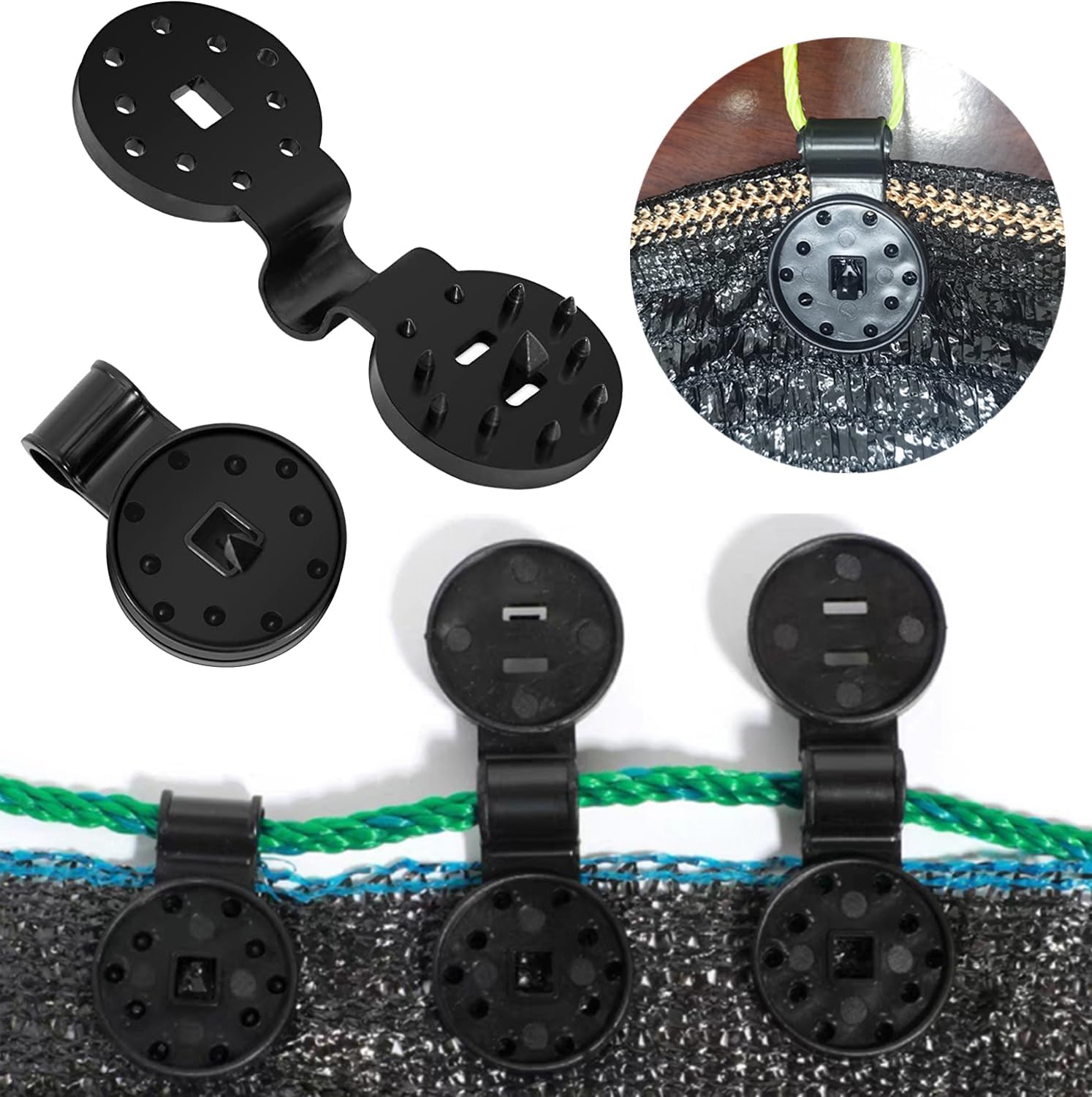 Agarre de bloqueo de tela resistente, clips de tela para sombra, bloqueo de tela de sombra, agarre de bloqueo de tela circular, clips de plástico de