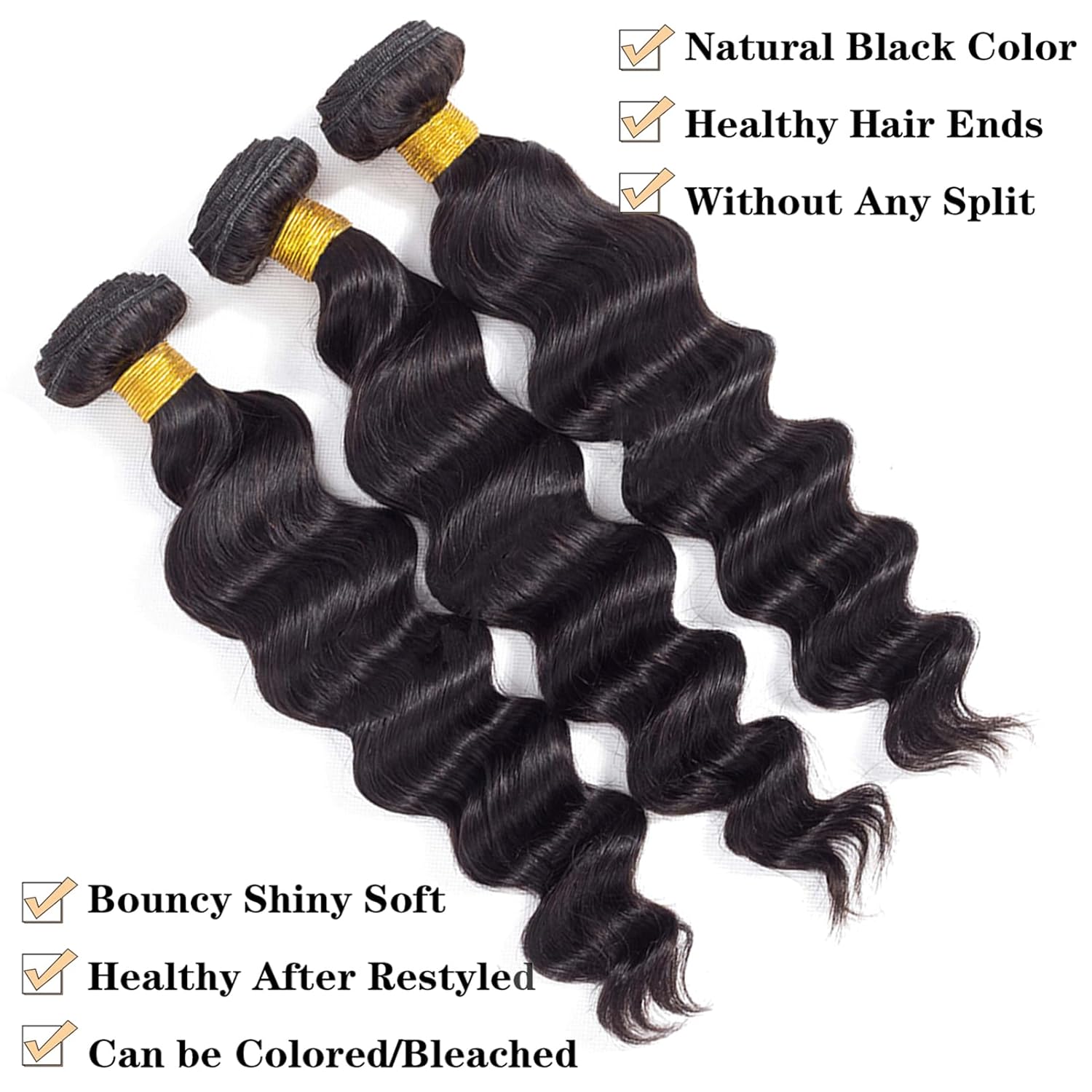 Extensiones de cabello virgen brasileño de grado 12A, ondas sueltas, de 24 pulgadas, Remy brasileño virgen, ondulado, profundo, 100% real, sin