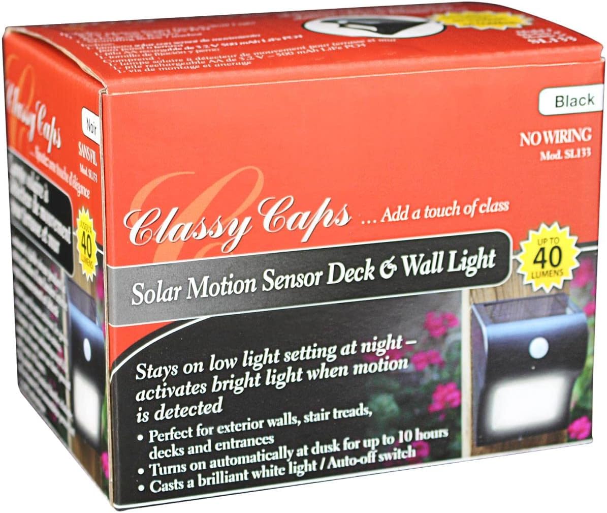 Classy Caps SL133 – Lámpara solar de pared y cubierta con sensor de movimiento, color blanco