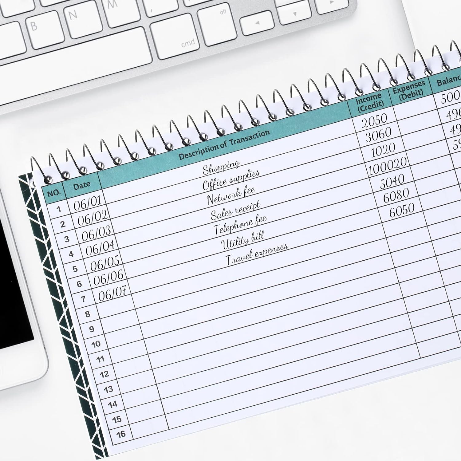 Libro de registro de cheques encuadernado en espiral, libro de registro de cuentas de cheques para seguimiento de gastos de ingresos, cuaderno de