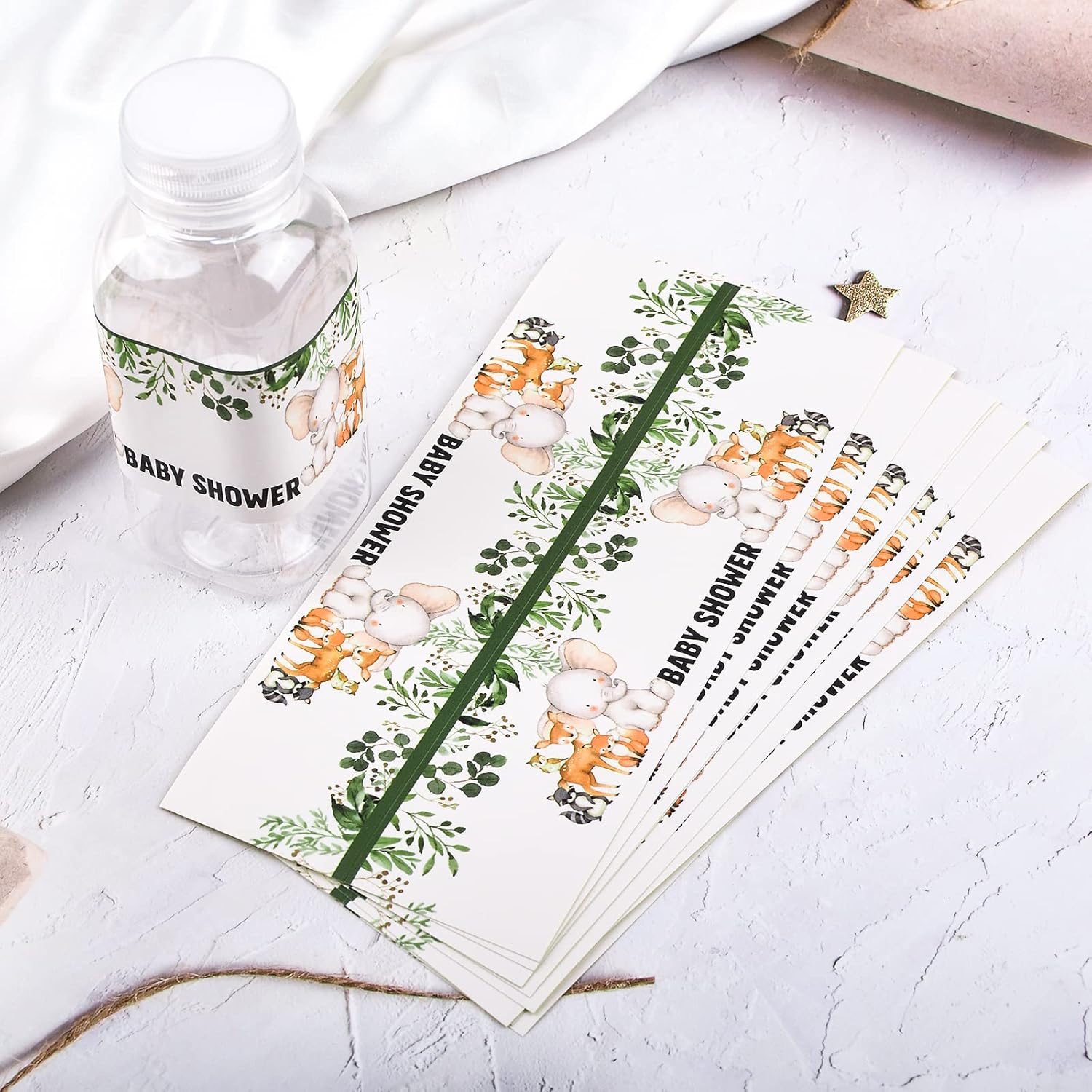 48 etiquetas para botellas de agua de animales de la selva, envolturas para botellas de agua para baby shower, calcomanías impermeables para