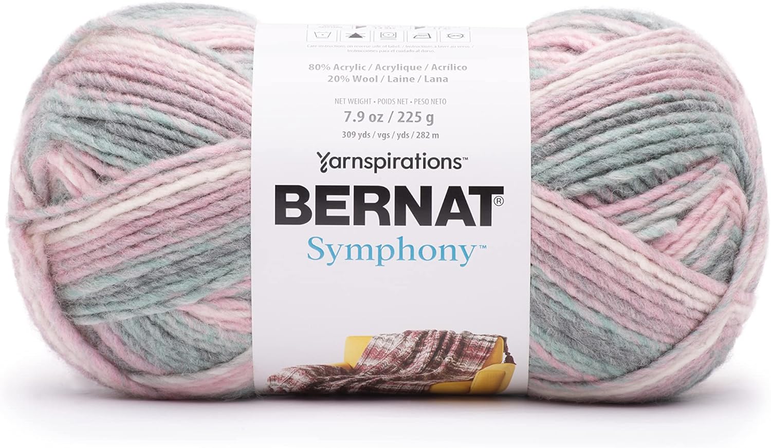 Bernat Symphony Seashell – Ovillo de lana  Paquete de 2 unidades de 8 onzas  Nylon  5 voluminosos  309 yardas  Tejido, ganchillo y manualidades