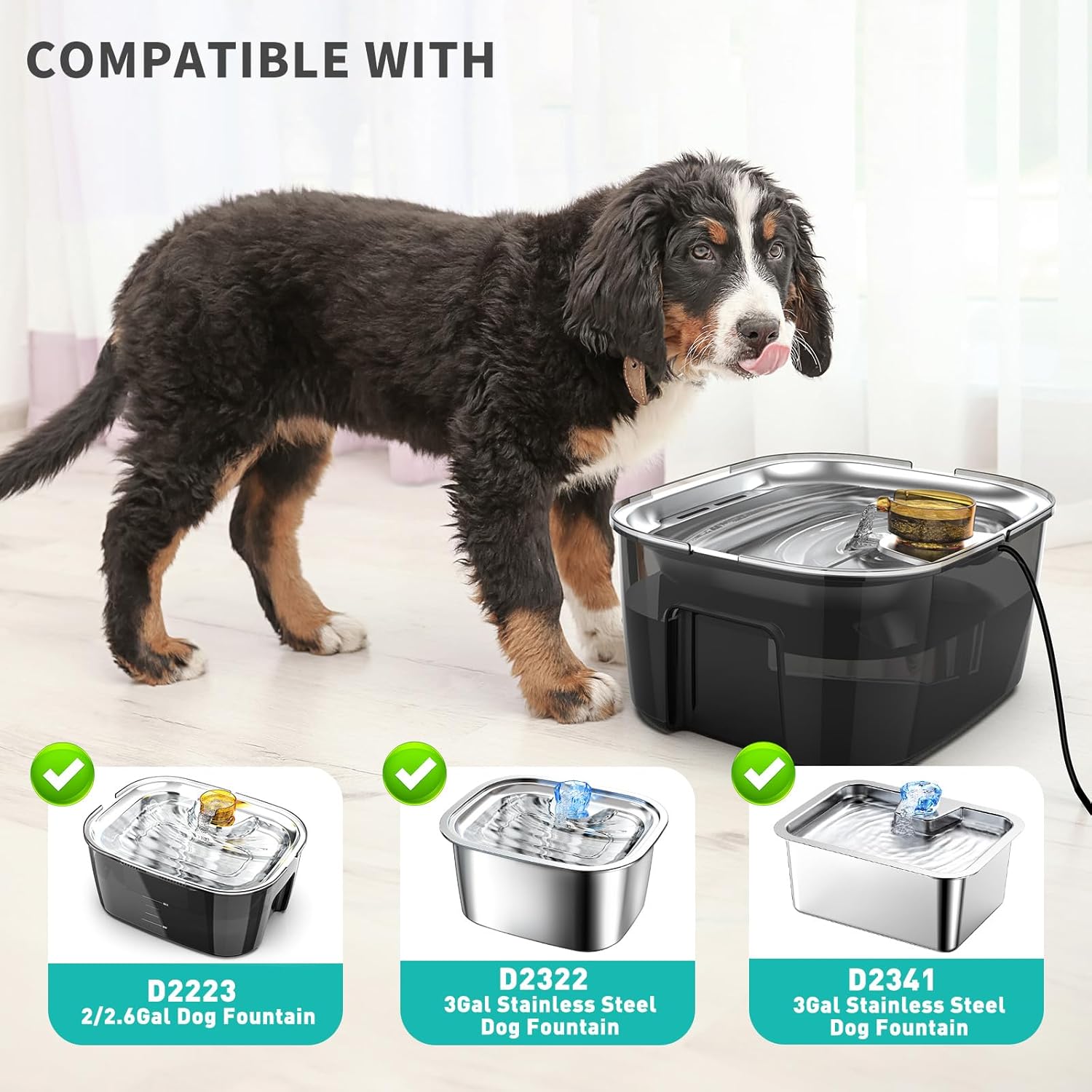 Fuente de agua para perros de repuesto para fuente de agua SwSun de 7.6L2 galones, color negro