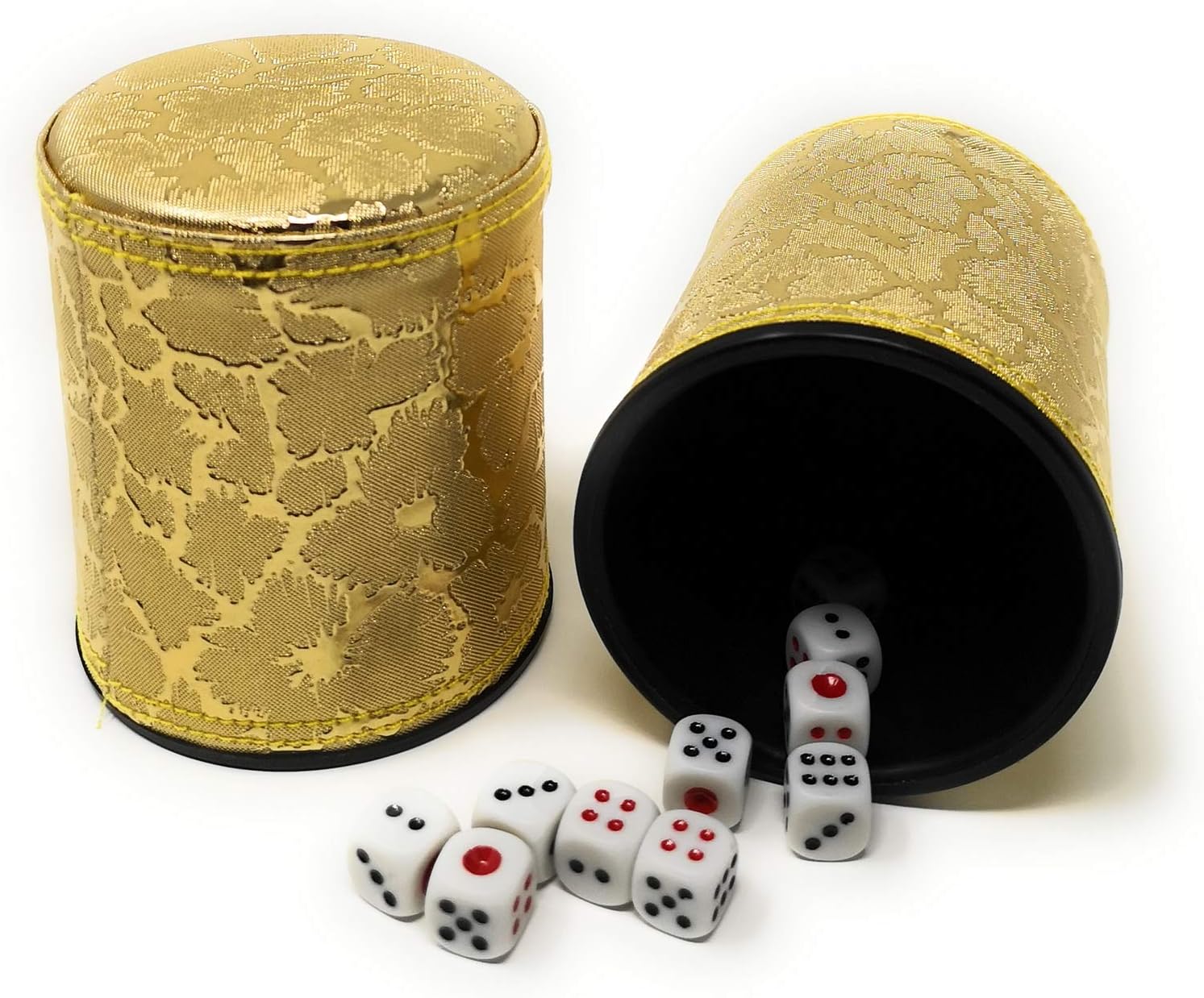 Asian Home Thy Collectibles – Juego de dados con 5 dados, de piel sintética, profesional, juego de tazas para YahtzeeCrapsBackgammon u otros juegos