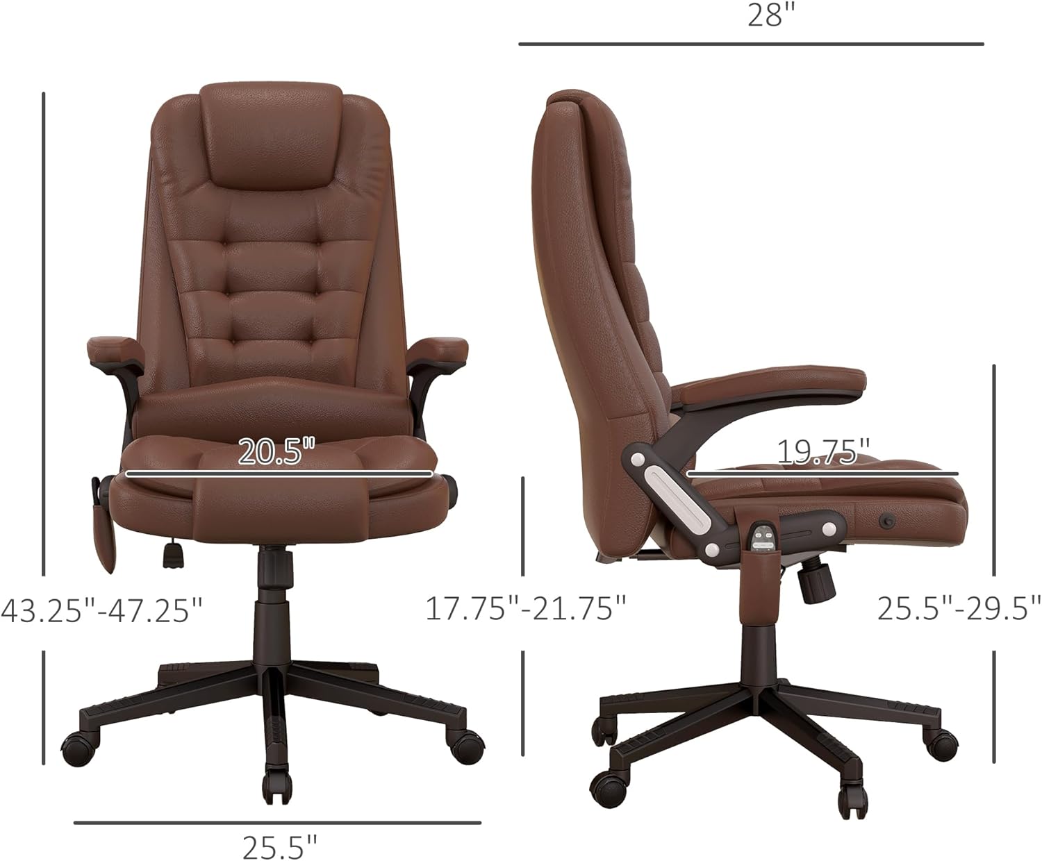 HOMCOM Silla de oficina de masaje con vibración de respaldo alto con 6 puntos de vibración, silla de computadora reclinable con calefacción de piel