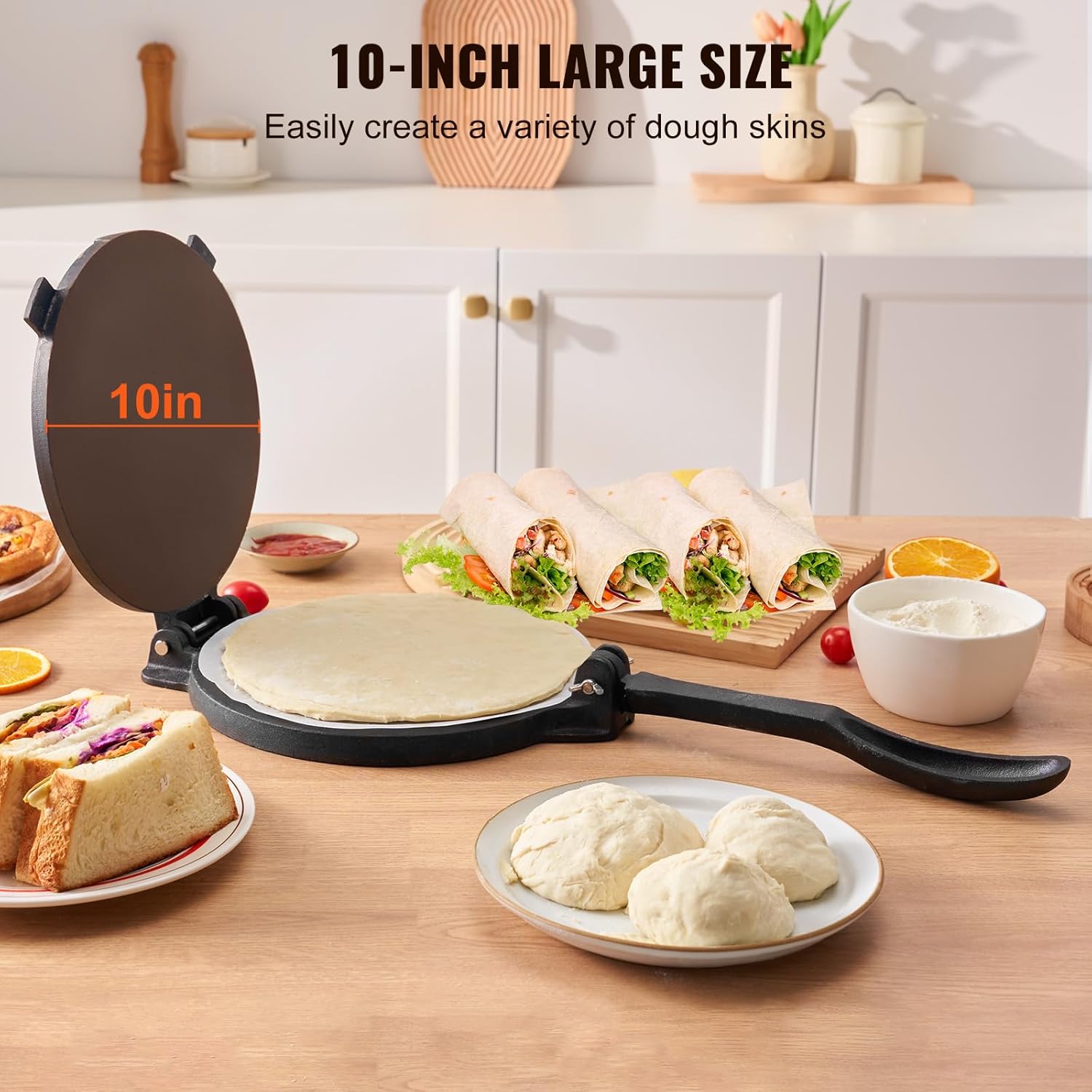 VEVOR Prensa de tortilla, máquina de tortilla y Roti de 10 pulgadas, prensa de tortilladora resistente de hierro fundido, máquina de pataconera