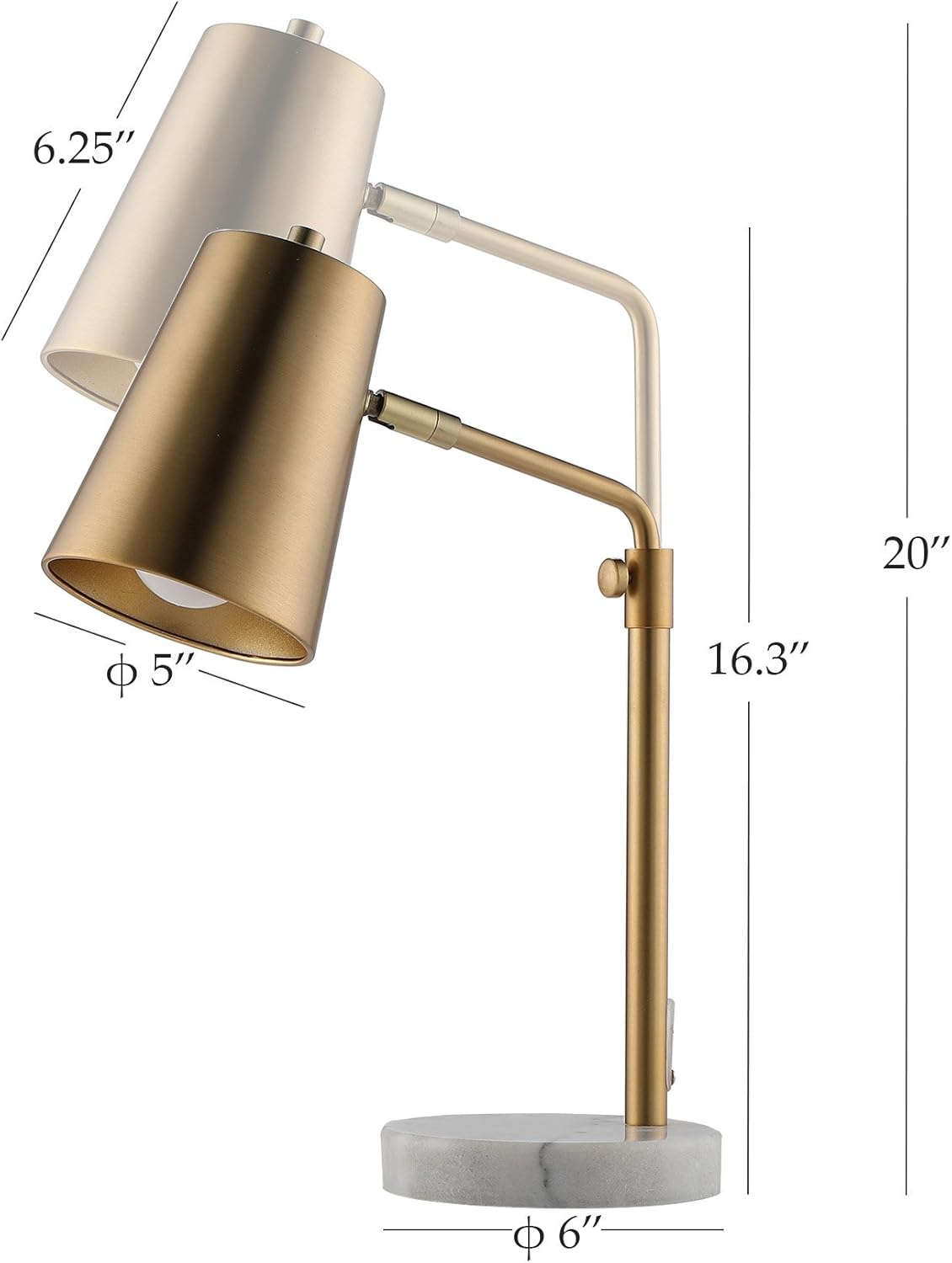 VONLUCE Lámpara de escritorio dorada con bombilla LED ajustable, lámpara de mesa de metal de latón antiguo, base de mármol, lámpara de lectura
