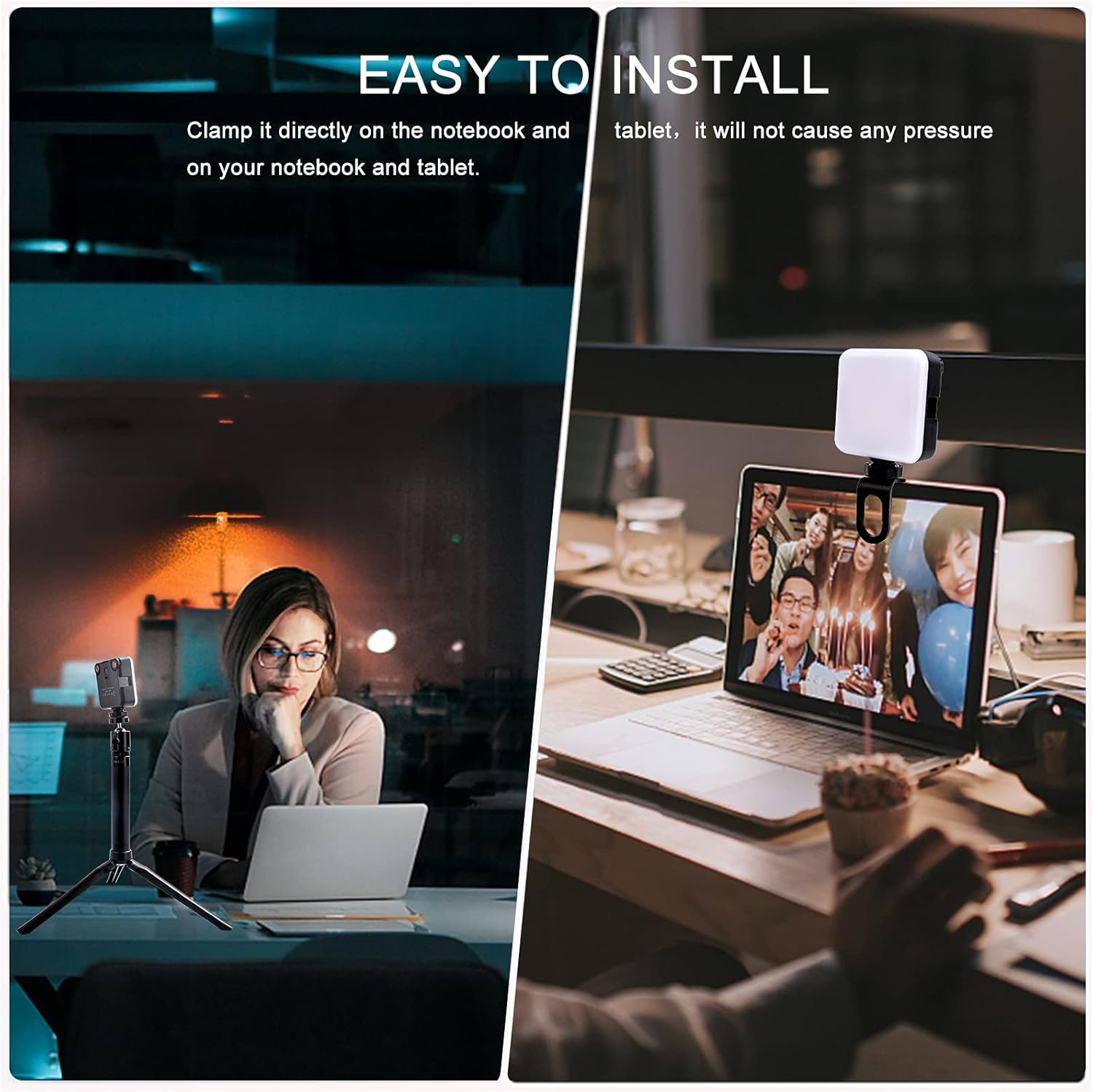 Luz de video LED de 3000 mAh, panel de luz suave recargable de 2500 k-6500 K, luz de videoconferencia con trípode de clip, luz para selfies,