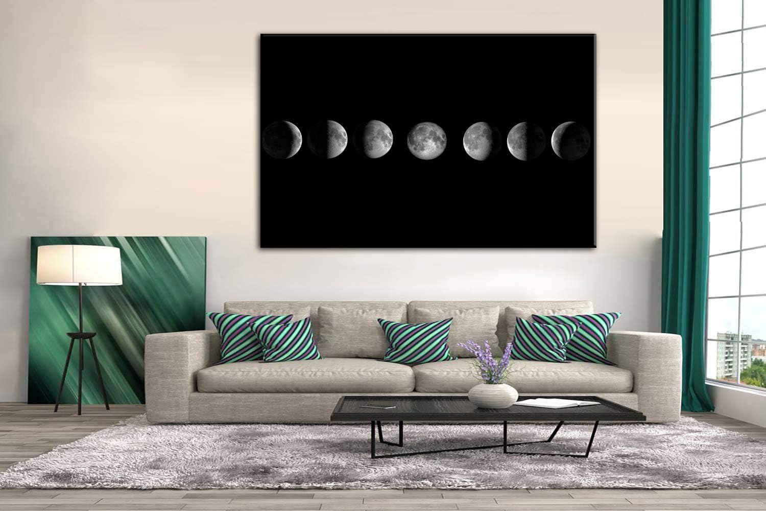 AMEMNY – Cuadro sobre lienzo para pared con diseño de flor color verde azulado en suelo de madera gris, imágenes de arte de pared, pinturas con