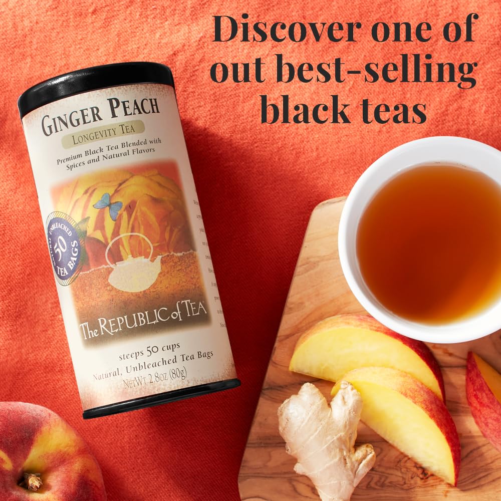 The Republic of Tea Tés negros favoritos de los ciudadanos – Paquete de té negro de jengibre melocotón y mango Ceilán – 50 bolsas de té cada una