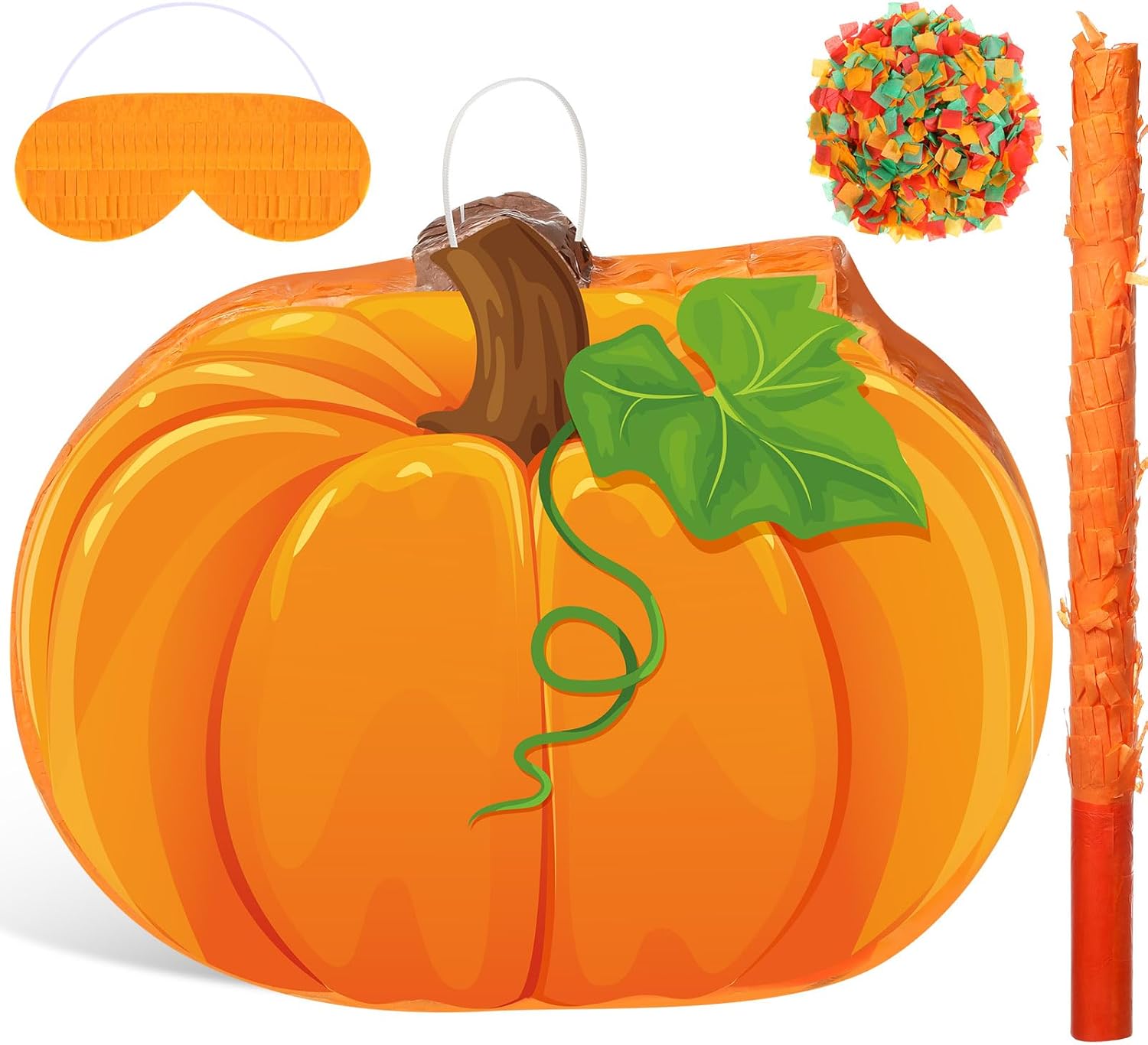 Piñata de otoño para fiesta de Acción de Gracias, murciélago con los ojos vendados y confeti, calabaza, hoja de arce, piñata de pavo para Acción de