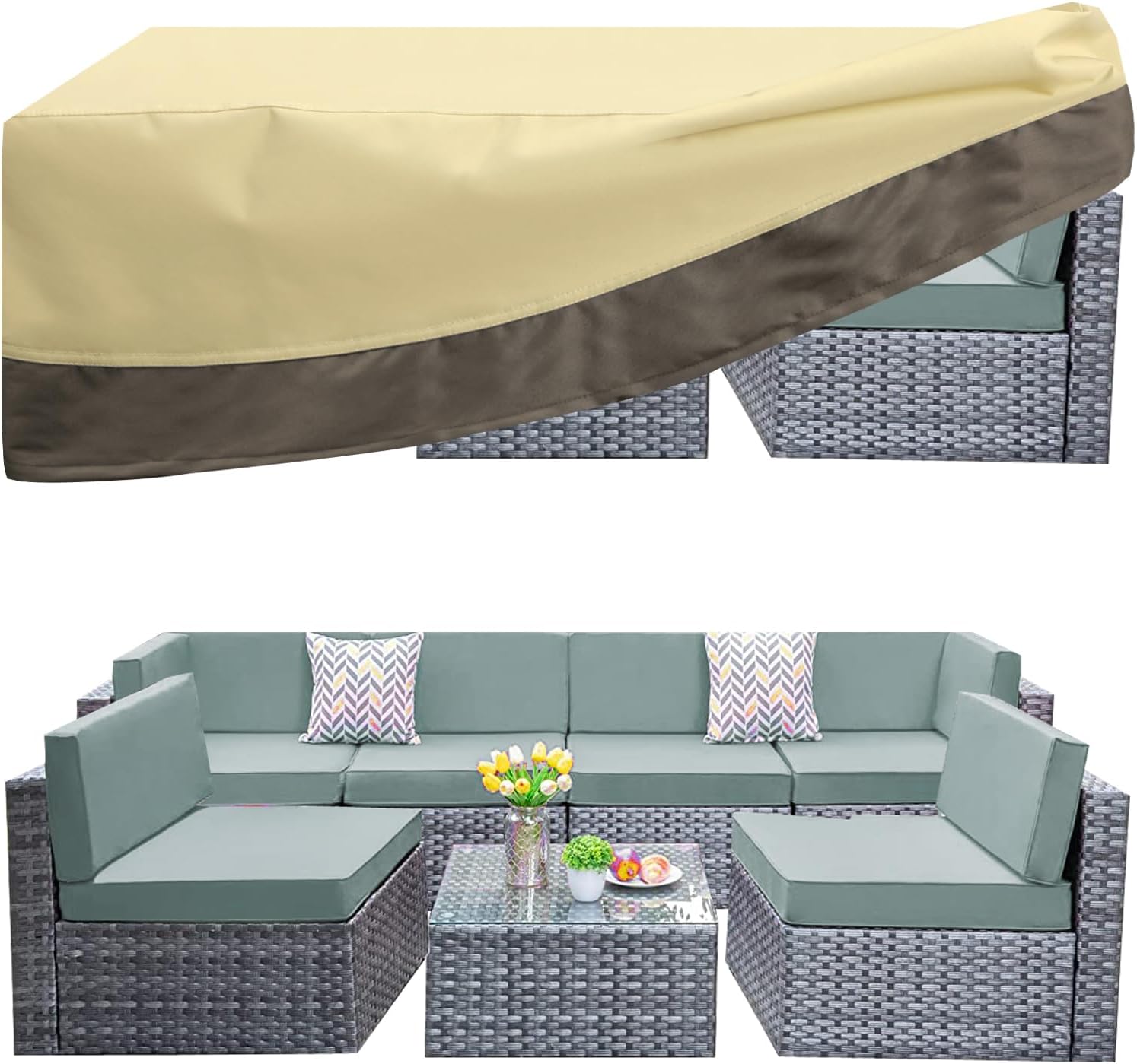 PureFit Fundas para muebles de patio, funda para muebles de mesa de exterior, lona impermeable rectangular, 650D fundas de patio para muebles de