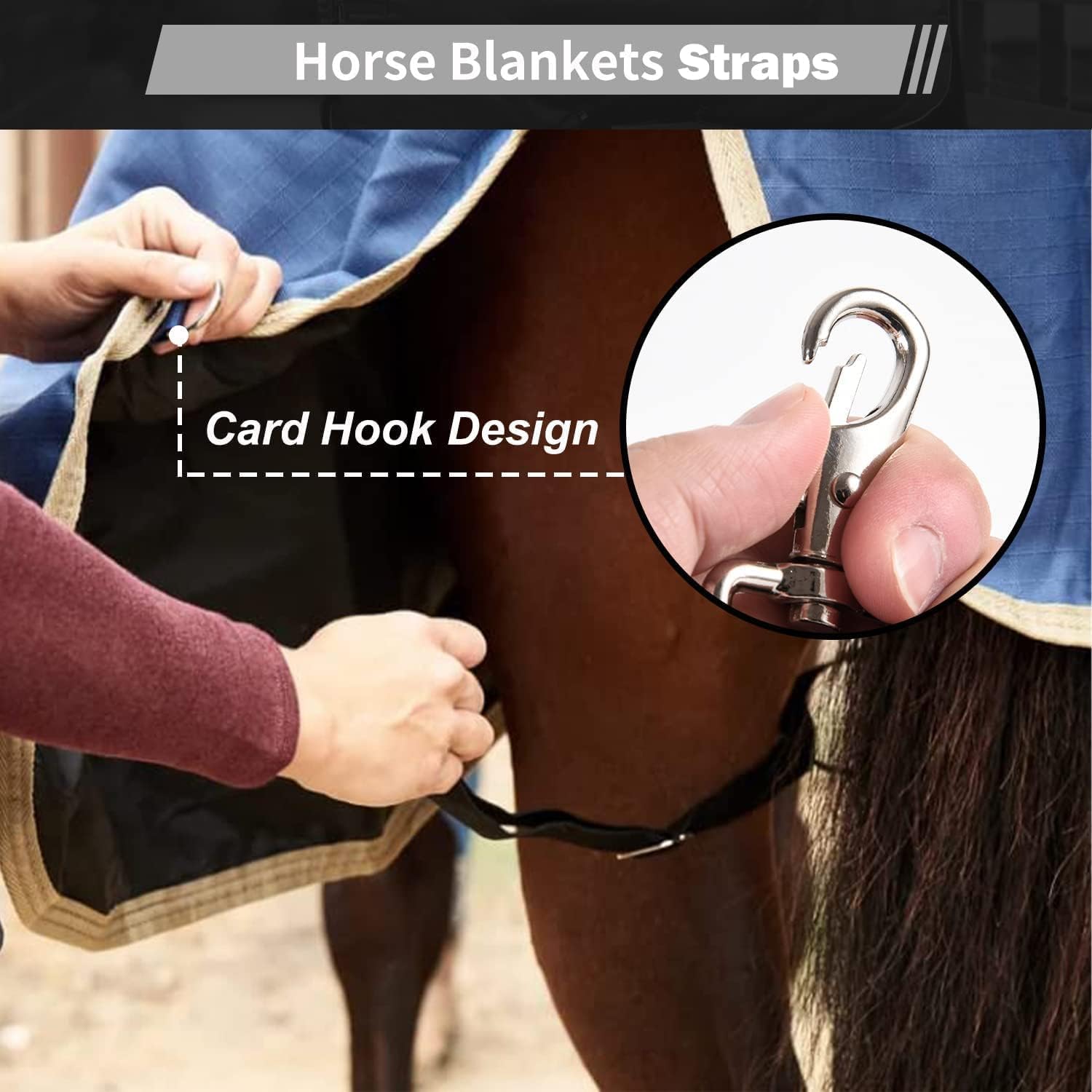 Correas para las patas de manta de caballo, correa elástica de repuesto para el vientre con broches giratorios dobles, longitud ajustable de 24 a 42