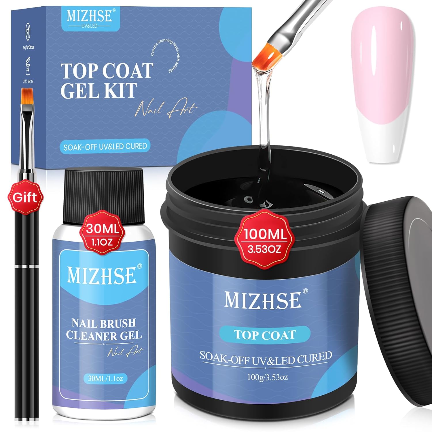 MIZHSE Capa superior de gel que no se limpia de 3.4 fl oz, acabado brillante de larga duración, esmalte de uñas de gran capacidad, acabado de
