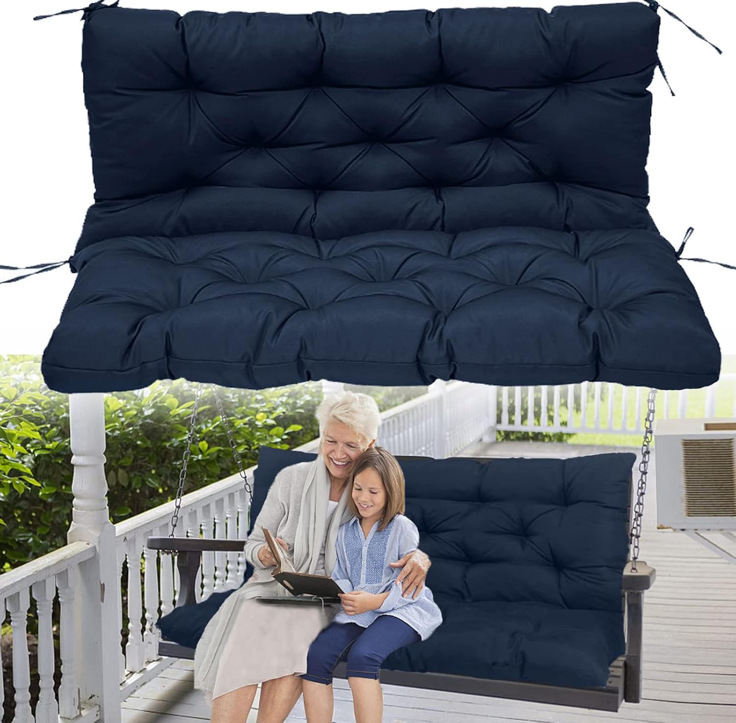 Bench Cushions Swing Cushions Replacement Seat Pad, 3 Seater Waterproof Overstuffed Bench Cushion,Outdoor Loveseat Cushions with Ties for Porch