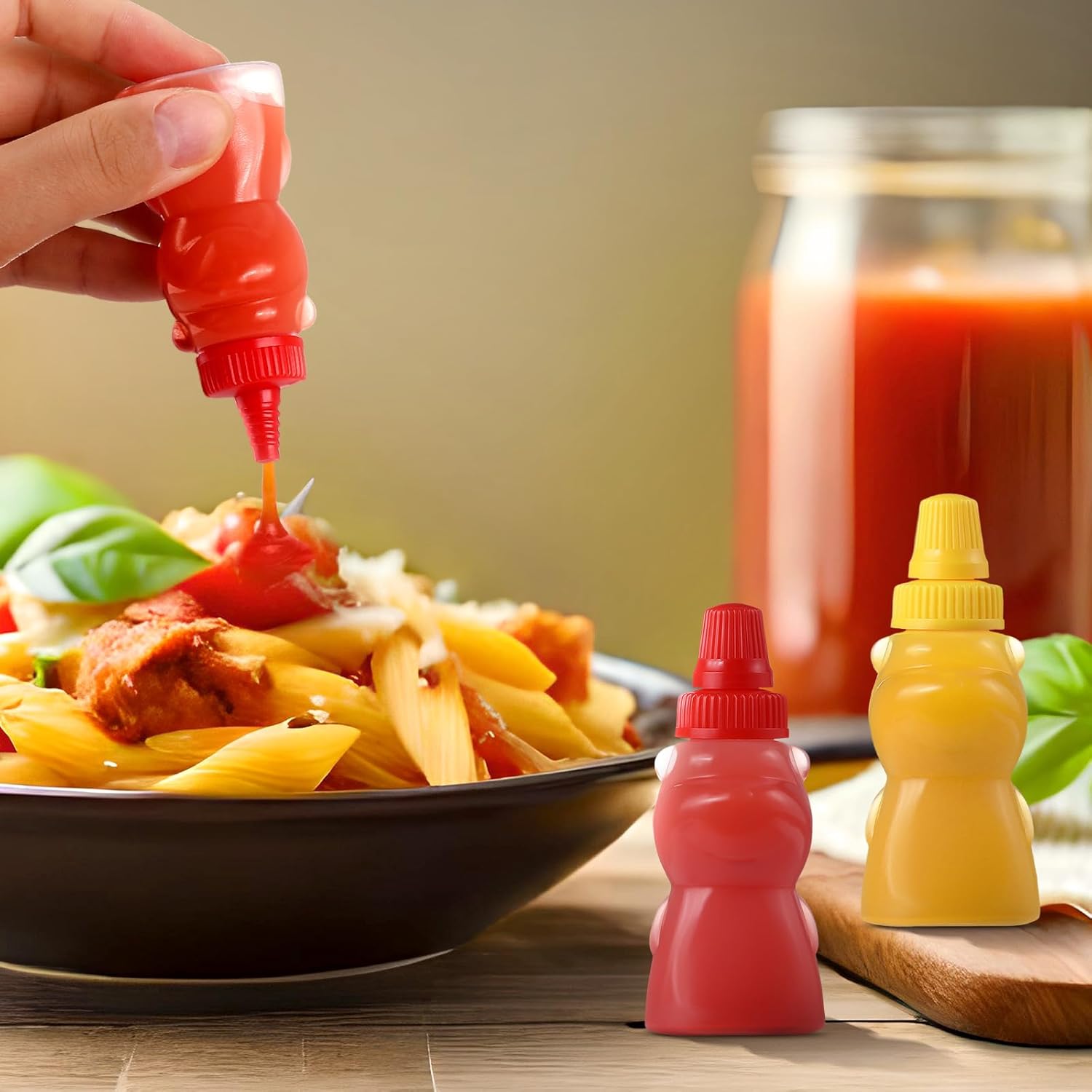 RONRONS 8 mini botellas de ketchup en forma de oso, botella exprimible para condimentos para caja Bento, accesorios de 0.8 fl oz, recipientes de