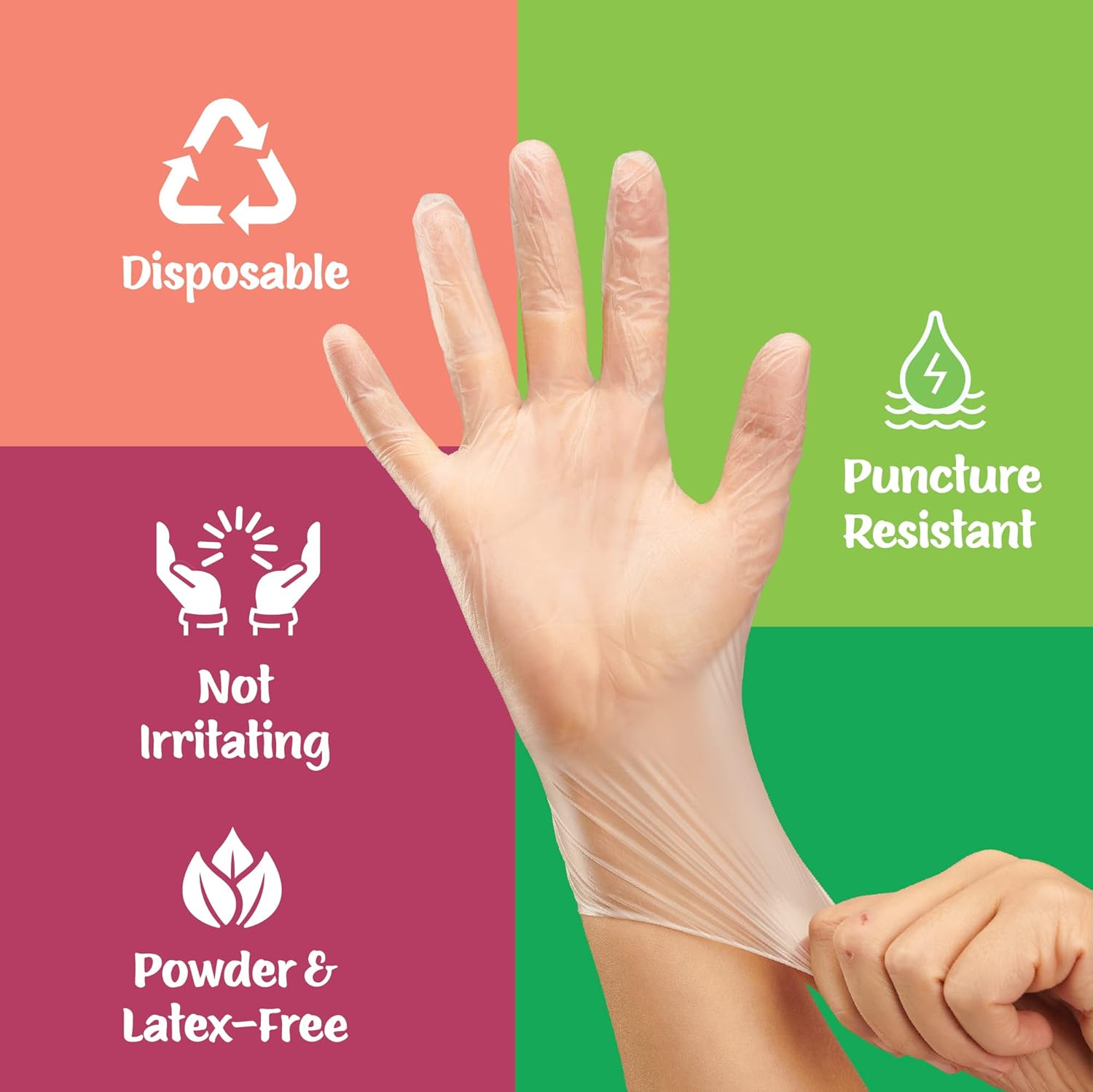 Care Plus – Guantes desechables de vinilo, tamaño extragrande, resistentes, no estériles, sin polvo, goma sin látex, 100 unidades, seguros para