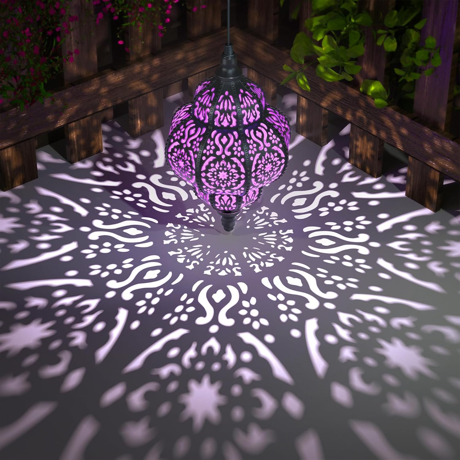 Hapjoy Luces solares colgantes para decoración de jardín al aire libre, farol solar impermeable de plástico marroquí, decoraciones al aire libre