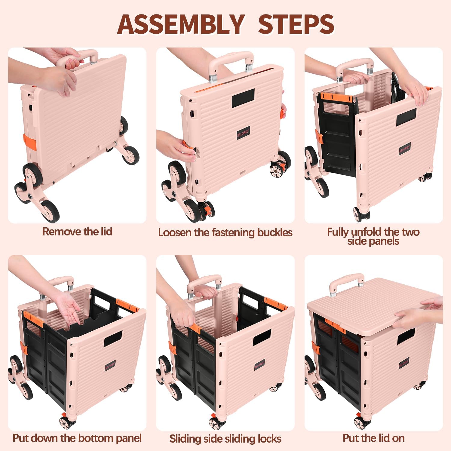 SELORSS Carrito plegable de utilidad, carrito plegable con ruedas para subir escaleras, cesta para profesores con tapa, resistente al desgaste,