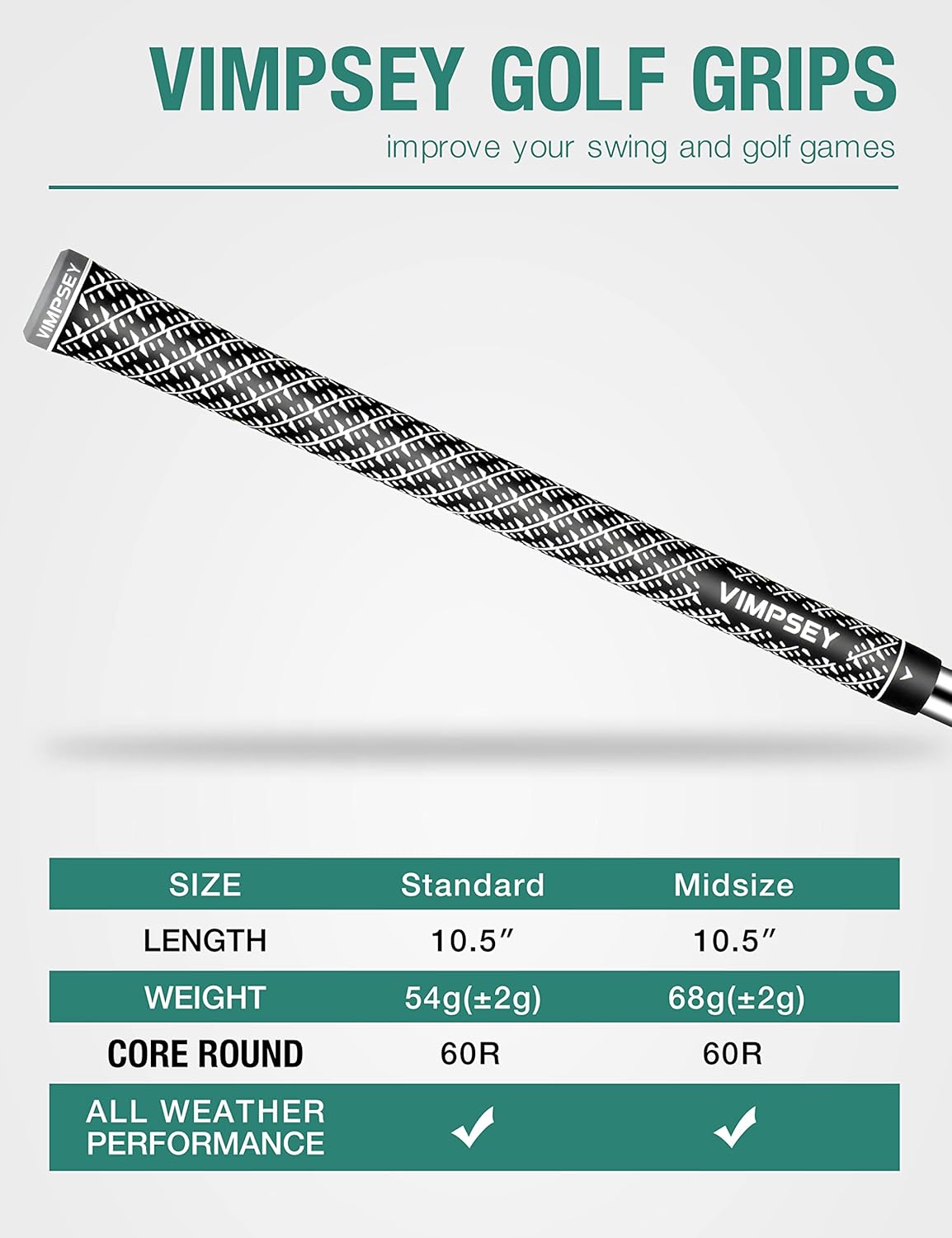 VIMPSEY Puños de golf, 13 agarres o 13 agarres con kits de regripping completos, agarres de goma antideslizantes para palos de golf, tamaño