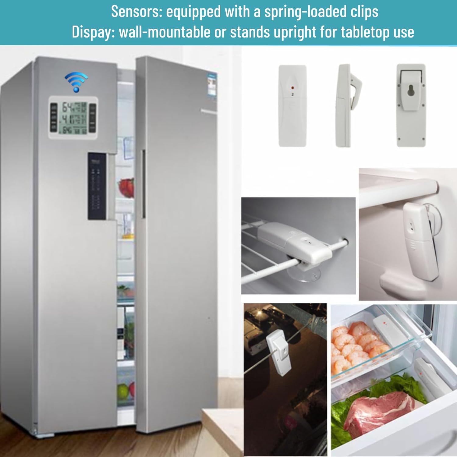 Termómetros para refrigerador con 2 sensores de temperatura inalámbricos, alarmas personalizables para refrigerador y congelador, función de