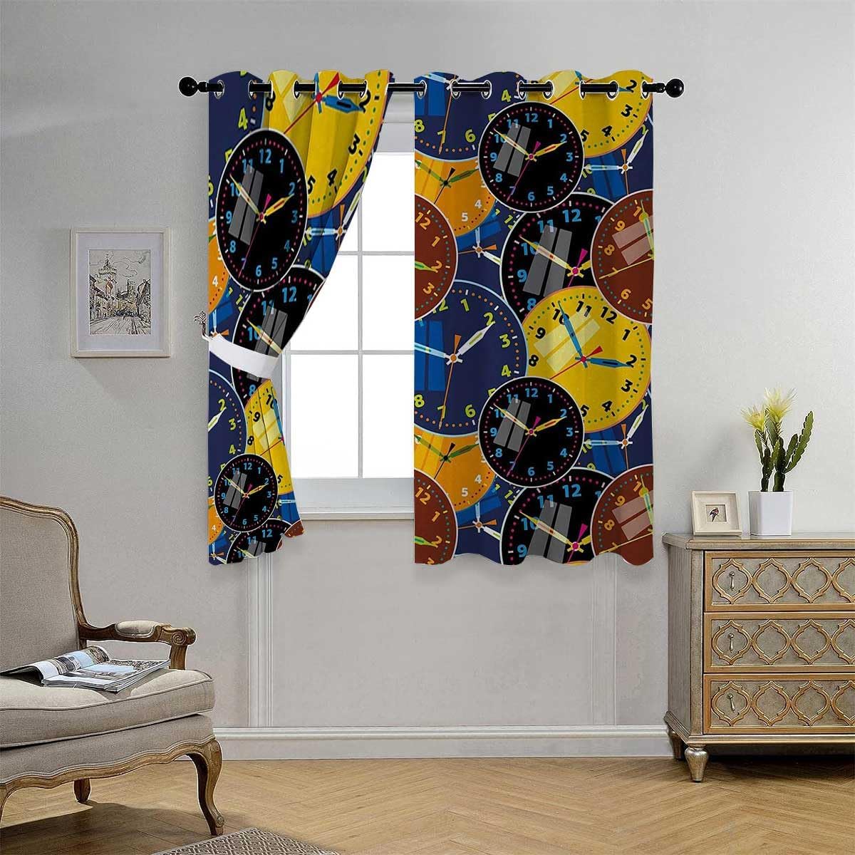 YANFENQI Cortina Blackout para Habitacion Clock Grommet Short Thermal Patio Door Curtains Garage Curtain 55Inch Width by 45Inch Length,2 Panels