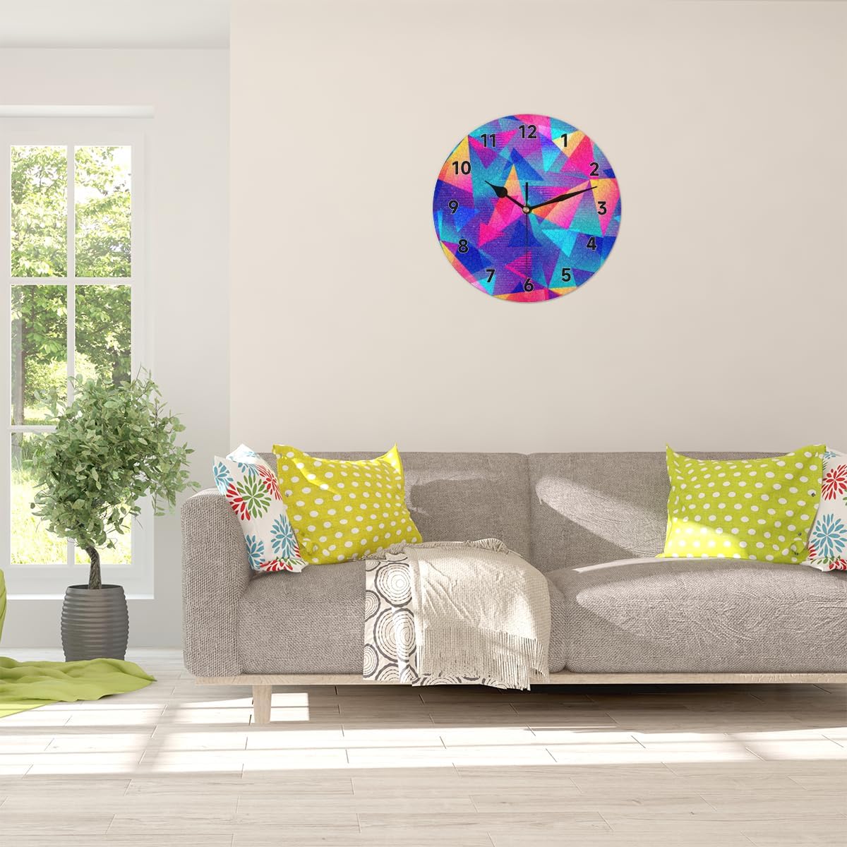 Reloj de pared con diseño de arco iris geométrico, silencioso, redondo, funciona con pilas, decoración moderna del hogar para sala de estar,