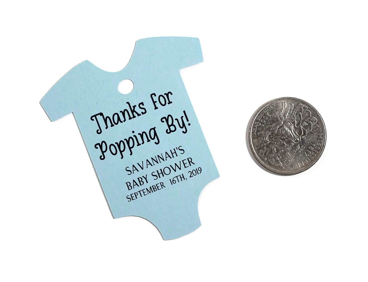 Personalized Baby Shower Tags in One Piece Shape – Thanks for Popping By – 15pc (Blue)