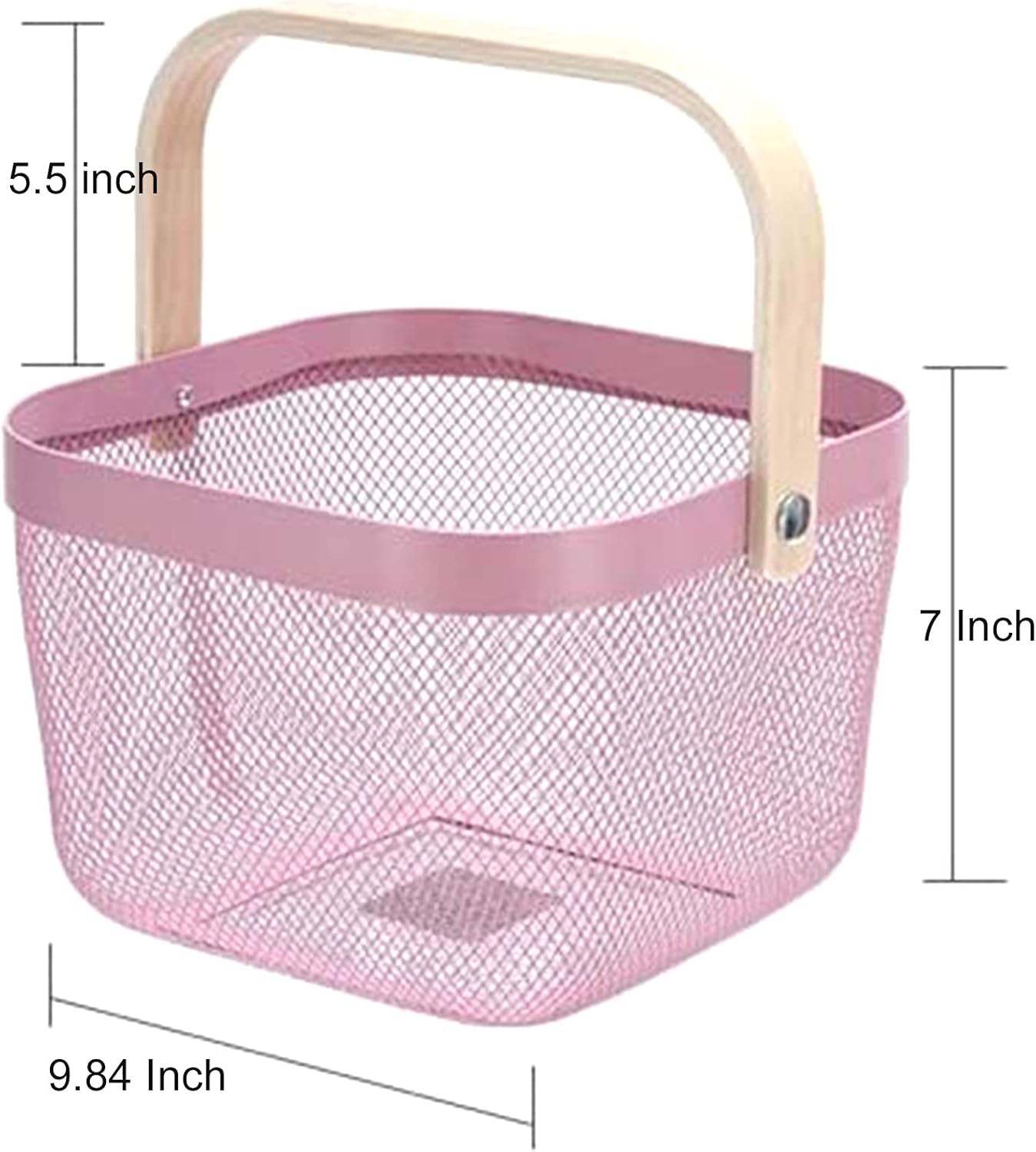 Cesta organizadora de almacenamiento de malla de acero, multifuncional, de alambre de metal, cesta de frutas con mango de bambú, ideal para cocina,