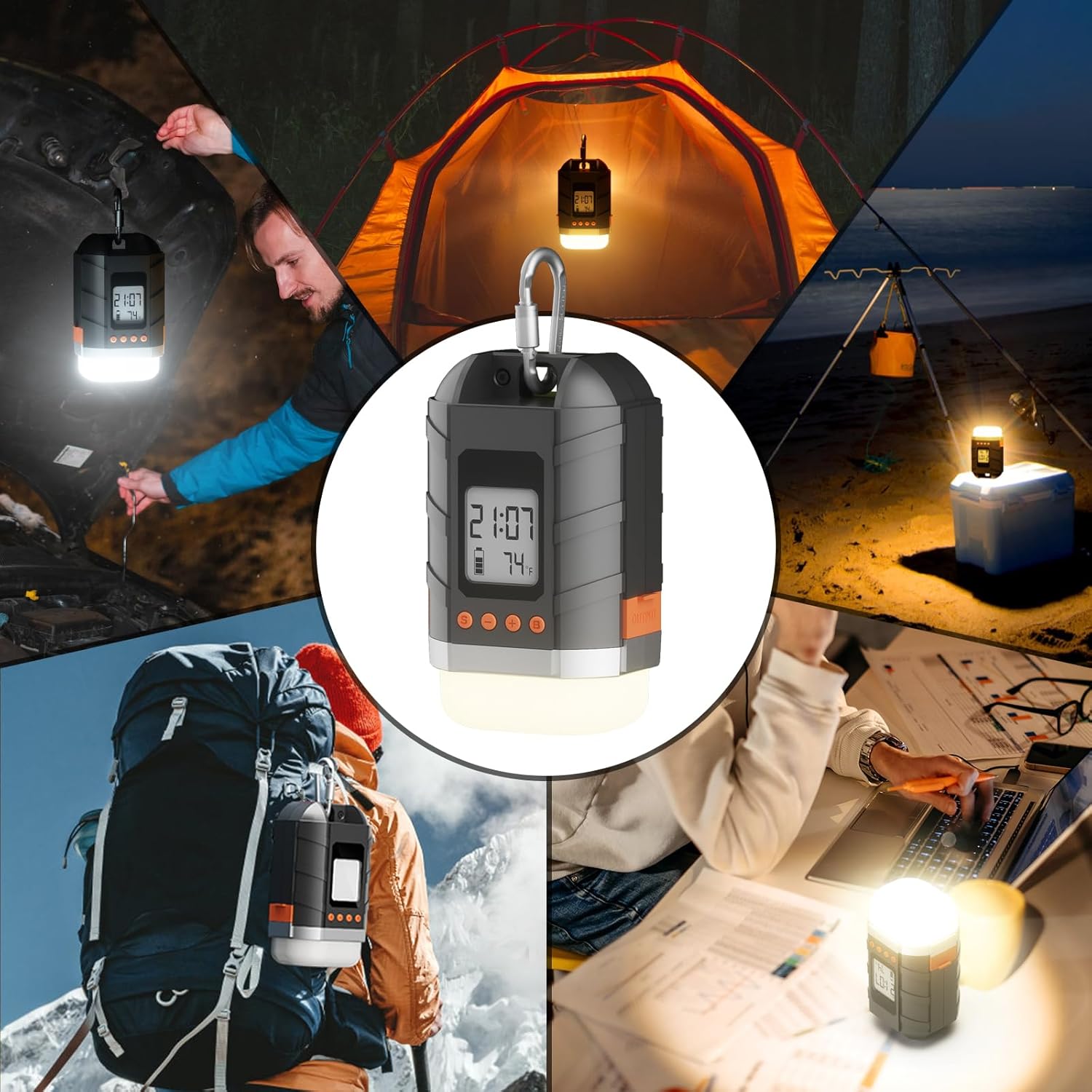 LOBKIN Linterna LED recargable de 15600 mAh  Luces portátiles de emergencia para tienda de campaña, faroles de huracán con 5 modos de luz, pantalla