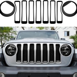 LAIKOU 9 piezas mejoradas para parrilla delantera y cubierta de lámpara de faro, accesorios exteriores para Jeep Wrangler JL JLU SportSports 2018 LAIKOU 9 piezas mejoradas para parrilla delantera y cubierta de lámpara de faro, accesorios exteriores para Jeep Wrangler JL JLU SportSports 2018