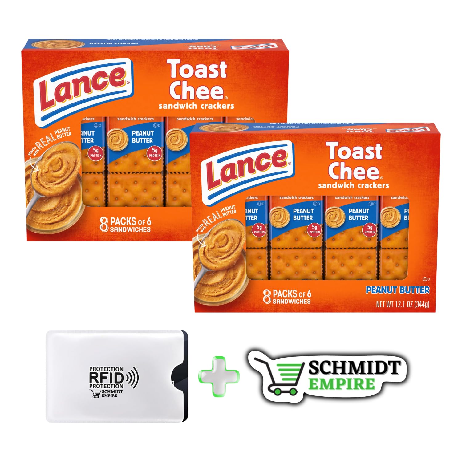 Lance Sandwich Crackers, ToastChee Peanut Butter, 8 paquetes individuales, 6 sándwiches cada uno + 1 protector de tarjeta SchmiidtEmpire + adhesivo