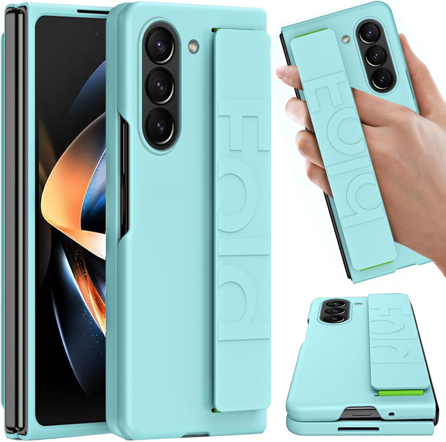 NINKI Funda compatible con correa de mano para Samsung Galaxy Z Fold 5, para mujeres y hombres, ultra delgada y fina, a prueba de golpes, funda