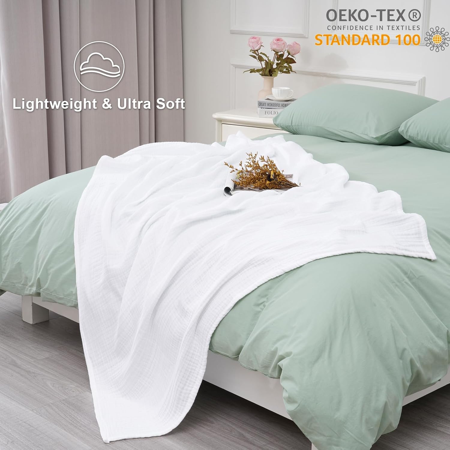 PHF – Manta de muselina 100% algodón para adulto, suave al tacto, transpirable y ligera, perfecta para la decoración del hogar, sofá, cama, para