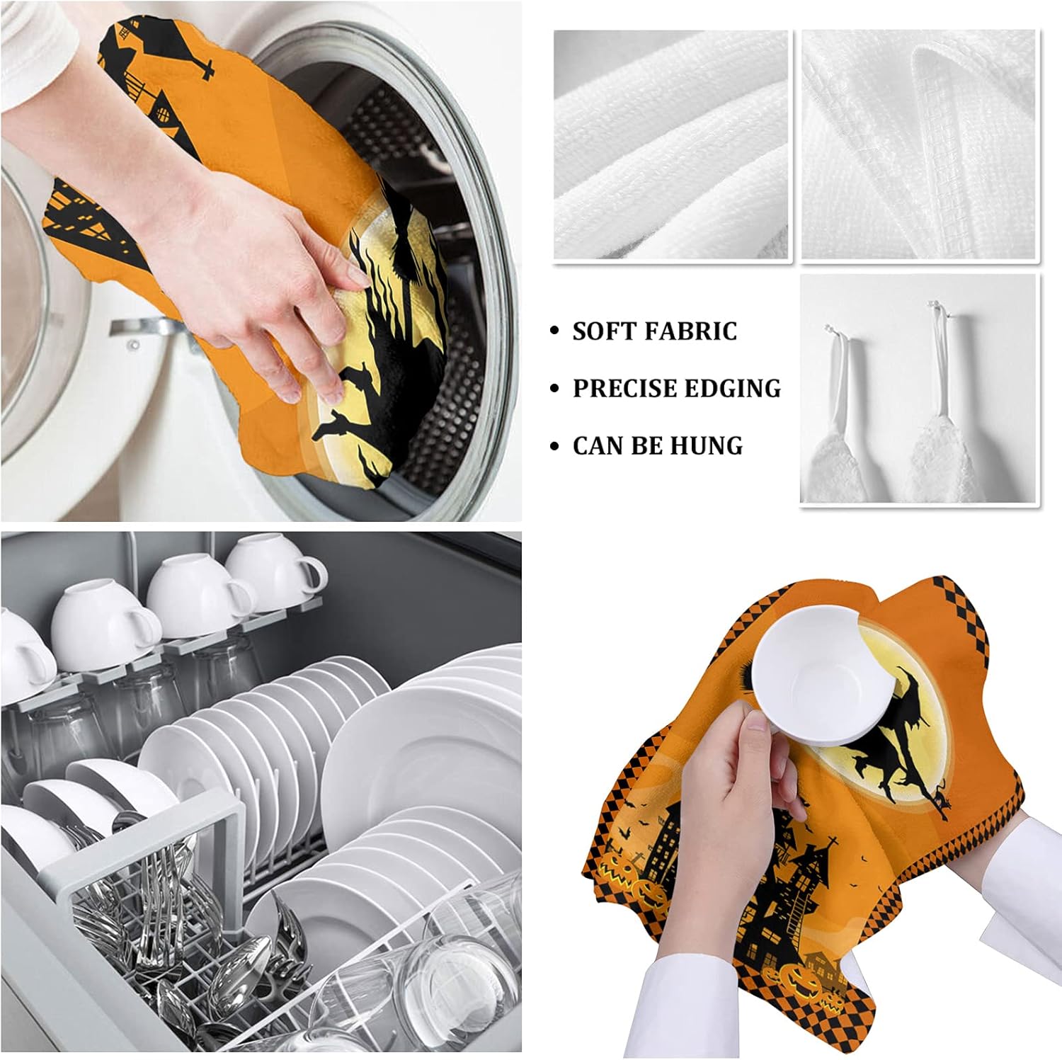 Paquete de 2 toallas de cocina y paños de cocina, gato negro Jack-O’-Lanterns Haunted House Midnight Bats Graves de 18 x 28 pulgadas, toallas de
