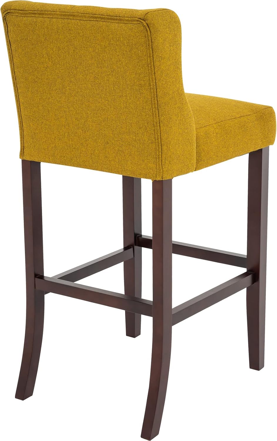 Brage Living Taburete de bar de 30 pulgadas, taburete de bar de tela de lino con botones y patas de madera maciza, silla de bar tapizada sin brazos