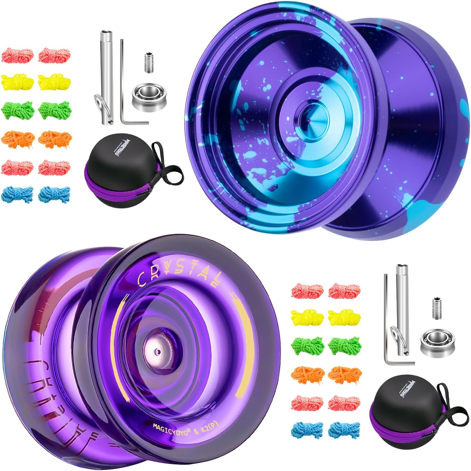 Responsive Yoyo para niños K2 Crystal Purple, Yoyo V8 sensible profesional con cuerdas de Yoyo + bolsa Yoyo + rodamiento + herramienta de extracción