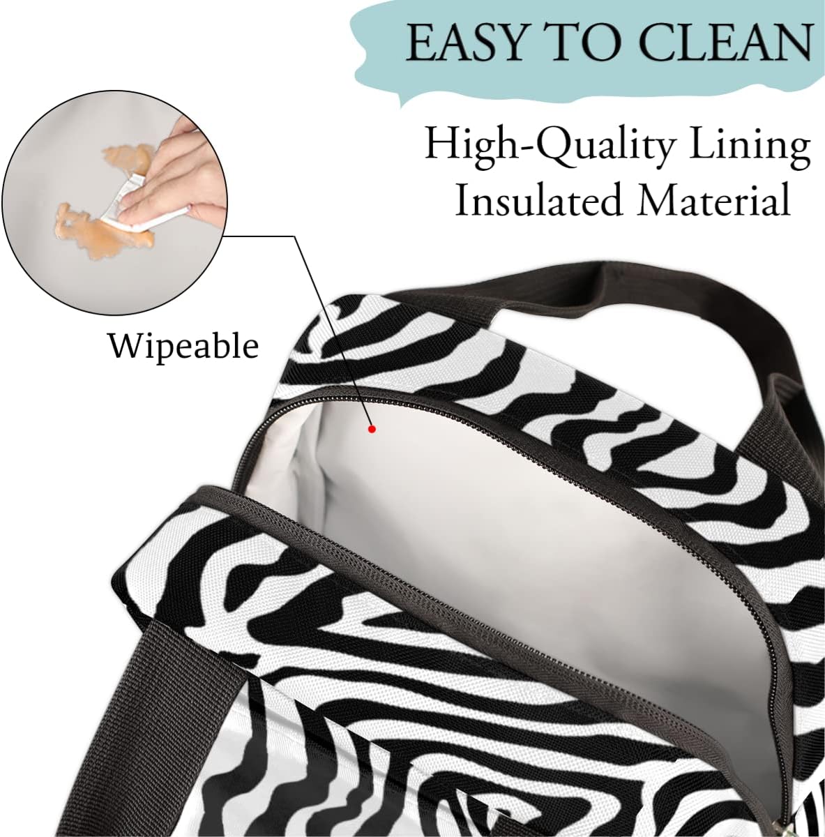 Bolsas de almuerzo para mujeres y hombres, con estampado de cebra, aislada, estampado de cebra, reutilizable, bolsa de almuerzo para niñas, niños,