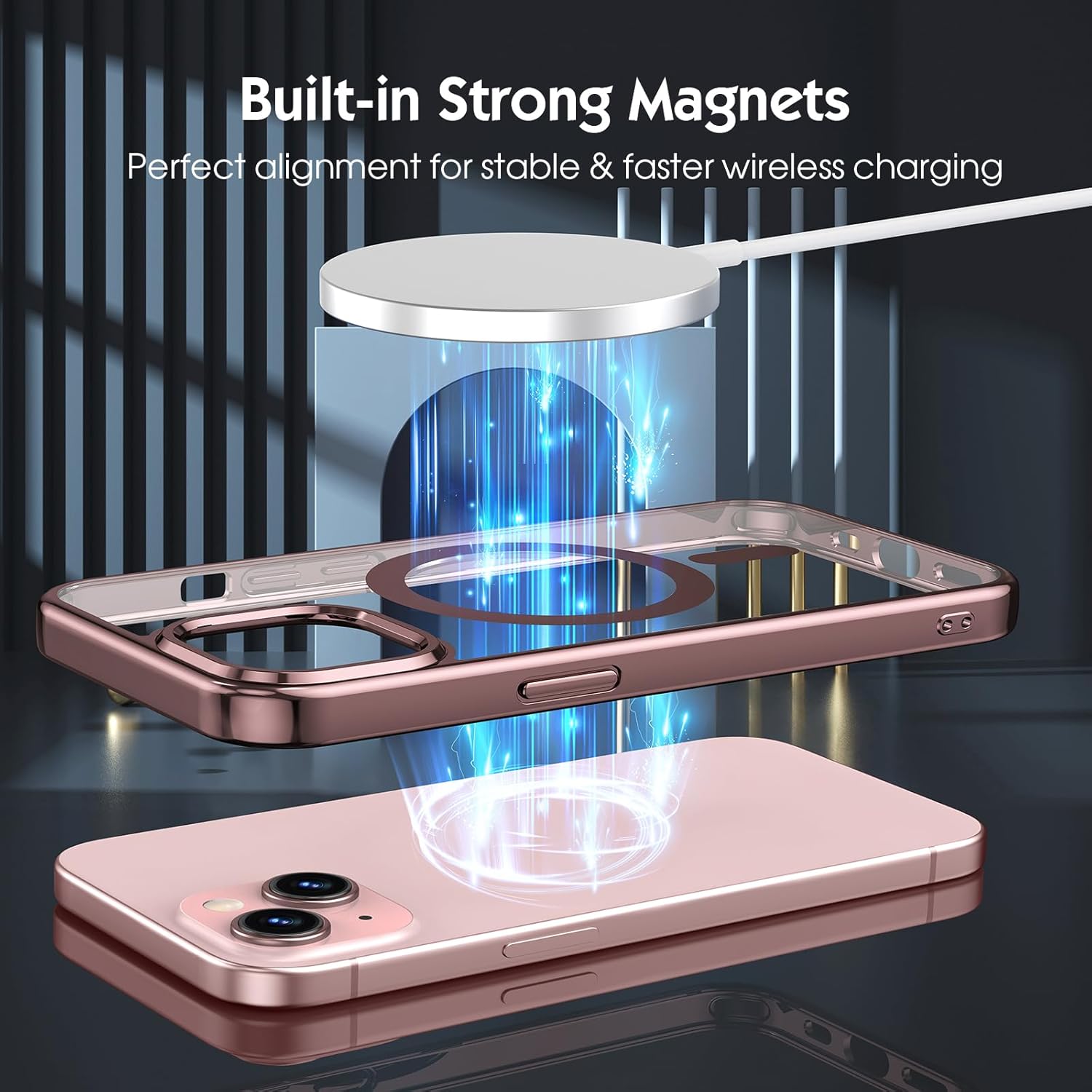 zelaxy Compatible con iPhone 15, funda magnética de lujo con borde galvanizado, transparente, carcasa dura, nunca amarilla, funda protectora para