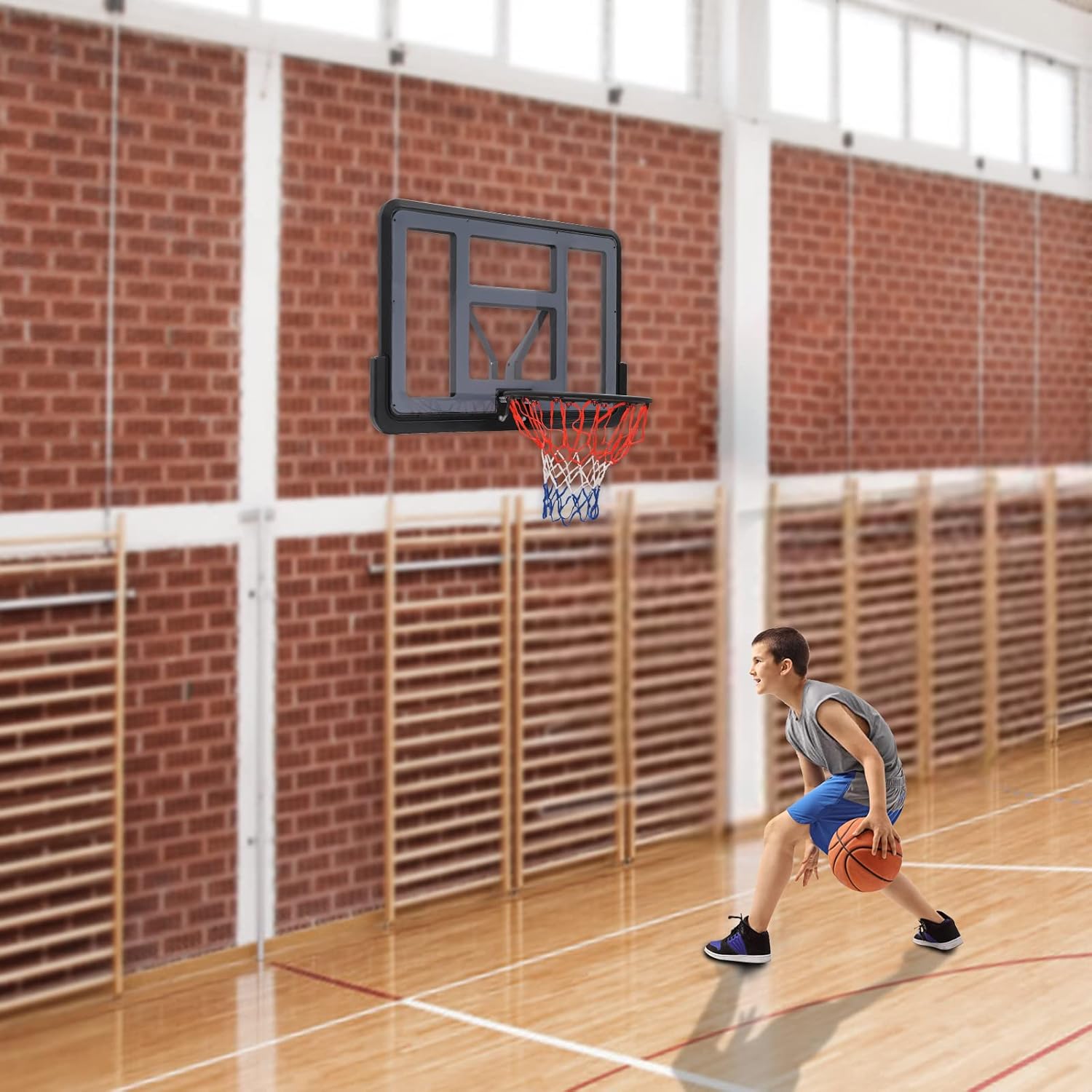 Equipo de baloncesto, borde de baloncesto de 18 pulgadas con red, combo de tablero de baloncesto y llanta, aro de baloncesto universal para