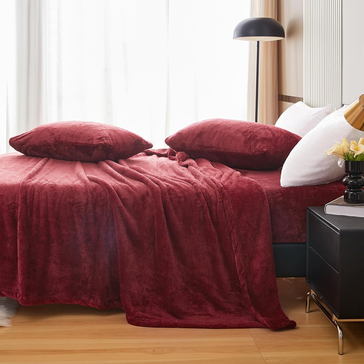 YIYEA Juego de sábanas para cama individual  Juego de sábanas de franela de pelo sintético ultrasuave de lujo  Sábanas de vellón lanudo mullido