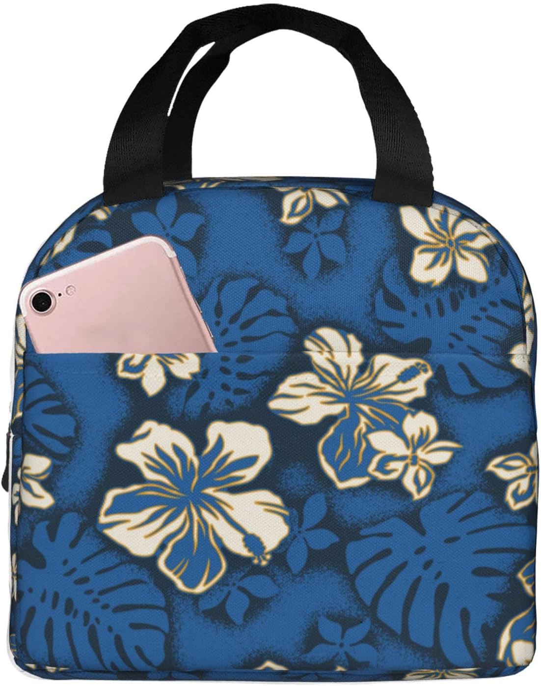 Bolsa de almuerzo de flores de hibisco para mujeres y hombres, lonchera aislada, reutilizable, organizador de almuerzo, impermeable, soporte para el