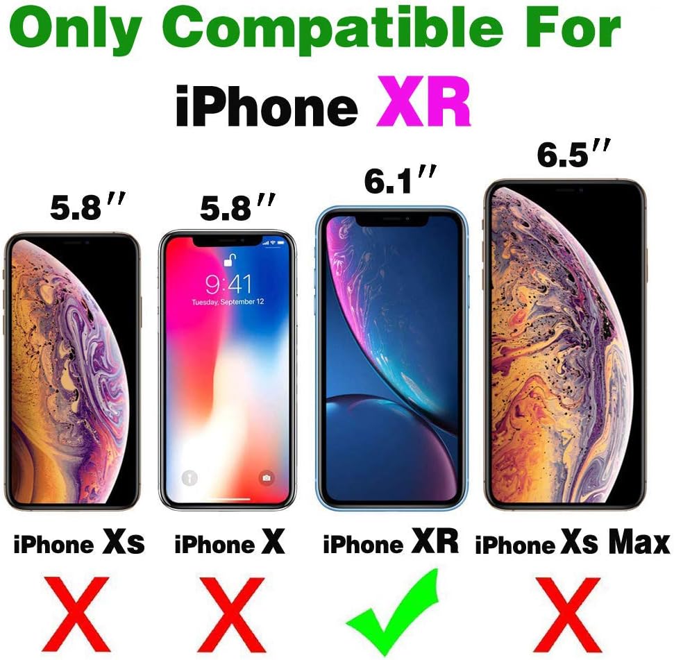 Asuwish Funda de teléfono para iPhone XR 6.1 con protector de pantalla de vidrio templado y cremallera abatible de cuero para tarjeta de crédito