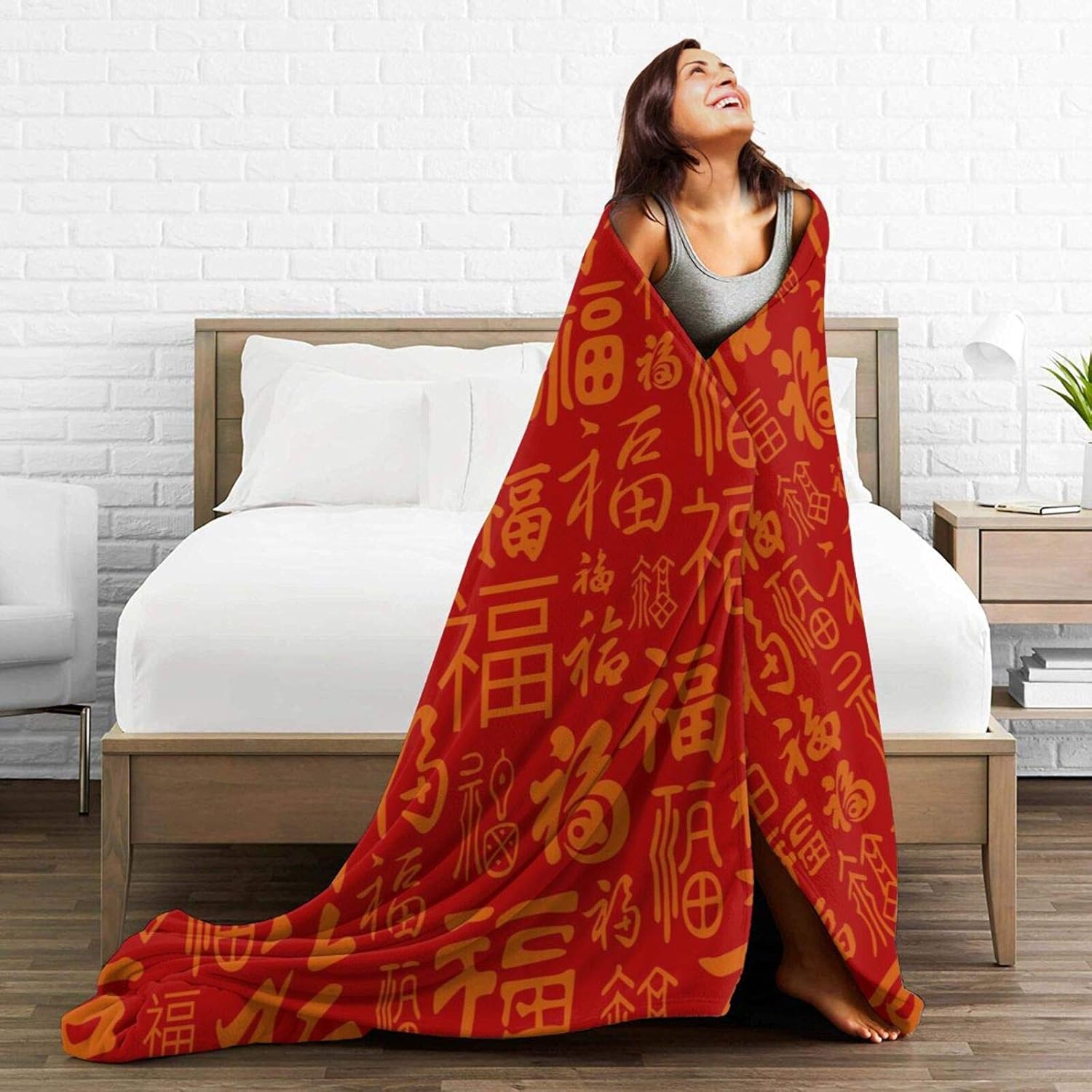 Manta china Fu Good Luck Happiness para sofá, franela suave, decorativa, cálida, acogedora, ligera, de microfibra, adecuada para todas las