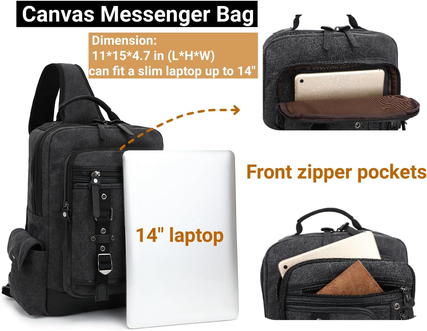 Leaper Bolso de mensajero retro para hombre, bolso cruzado al aire libre, bolso de hombro