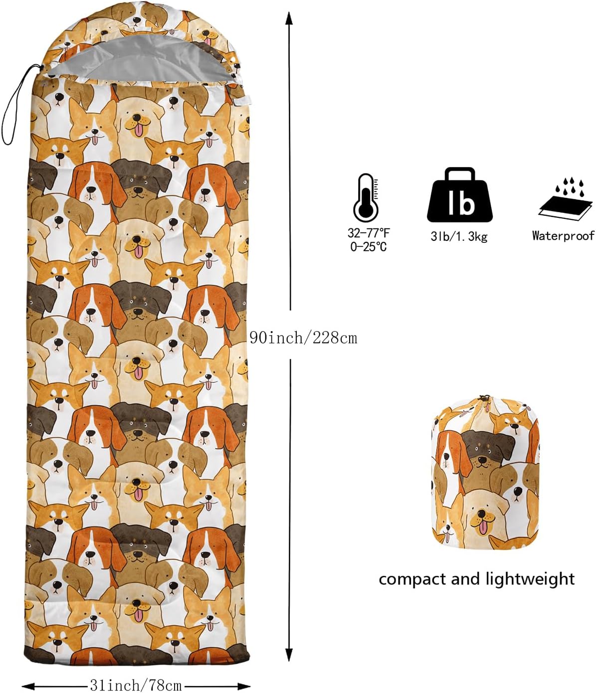 Camping Sleeping Bags for Adults Kids Boys Girls Warm & Cool Weather Waterproof Indoor & Outdoor Backpacking Kawaii Animals Sleeping Bag for All