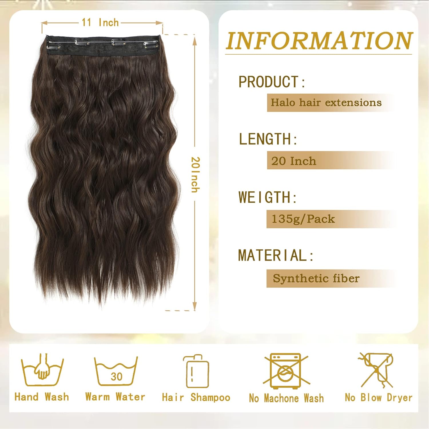 Extensiones de cabello tipo halo con diadema transparente ajustable, tamaño 4, clips de seguridad, largos, ondulados, alambre invisible, extensiones