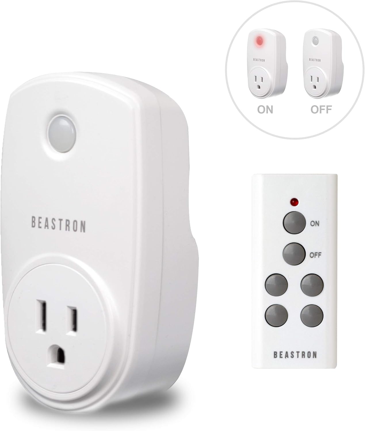 Beastron Interruptor de toma de corriente eléctrico con control remoto para luces y electrodomésticos con un rango de 100 pies, color blanco