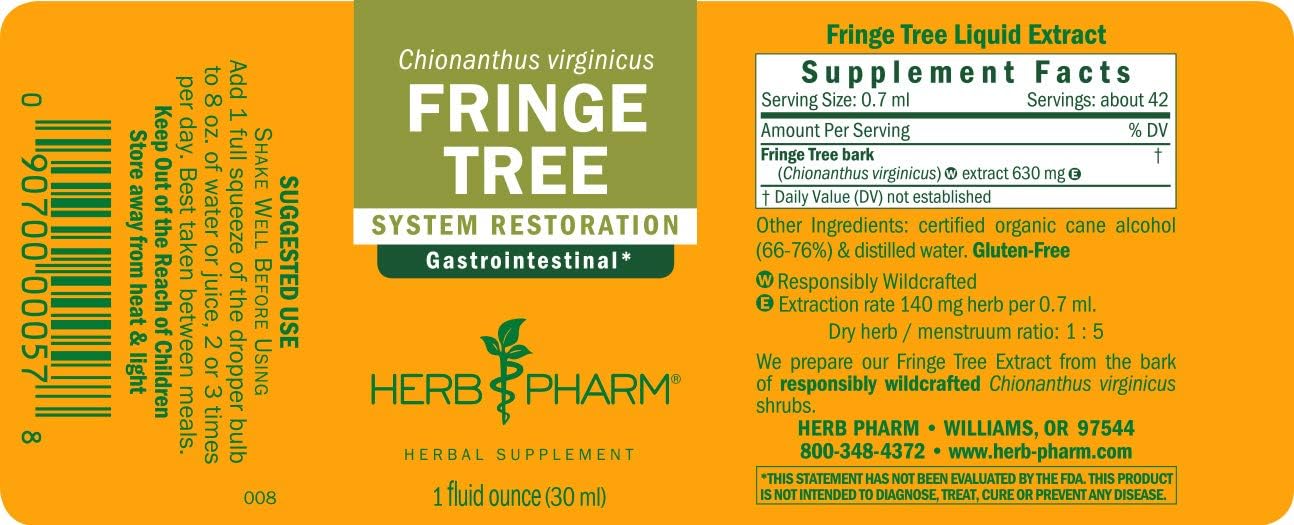 Herb Pharm Extracto líquido Fringe Tree para apoyo del sistema digestivo – 1 onza